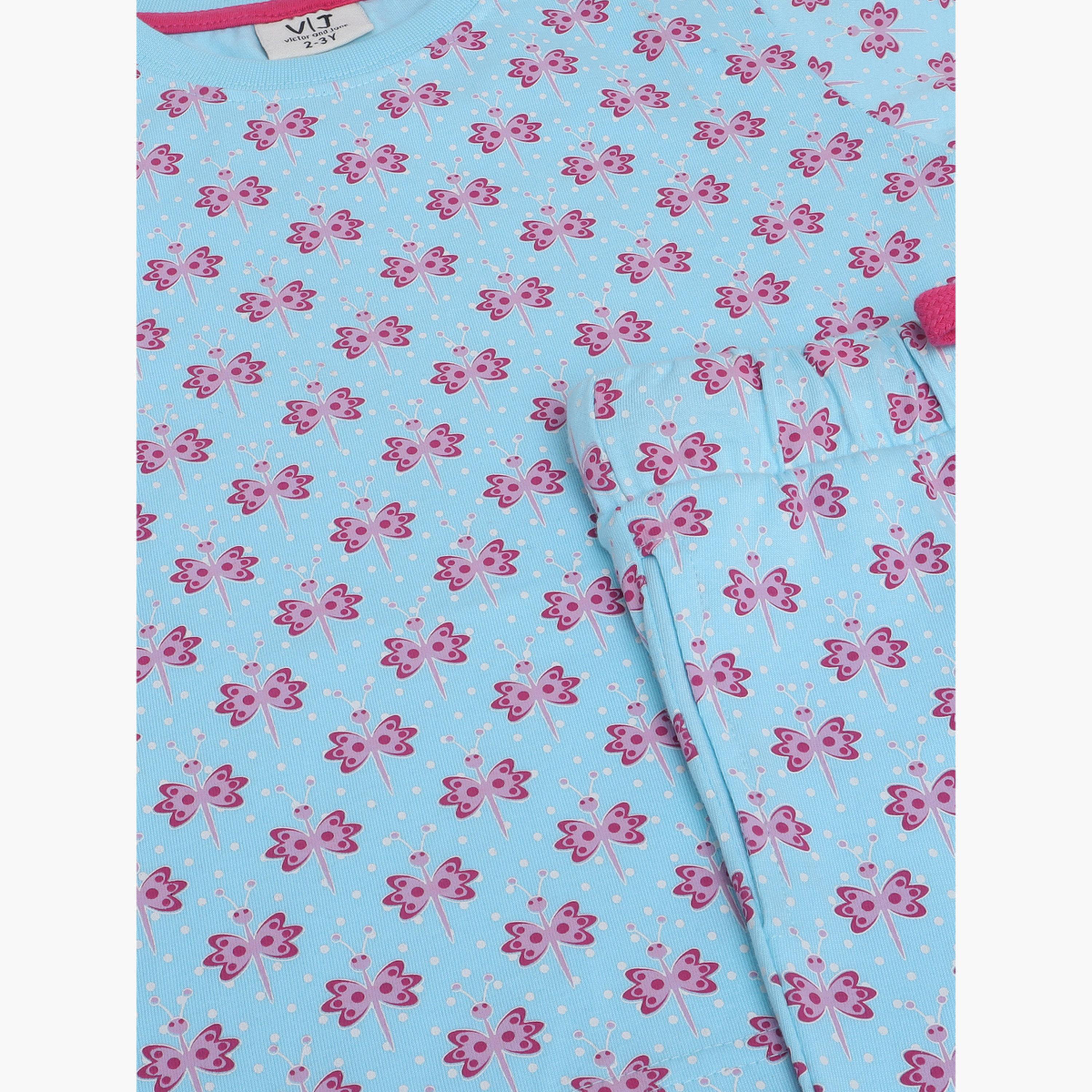 Victor and Jane X Styli Girls All-Over Print T-Shirt and Pyjama Set-girls-clothing-nightwear-image-4