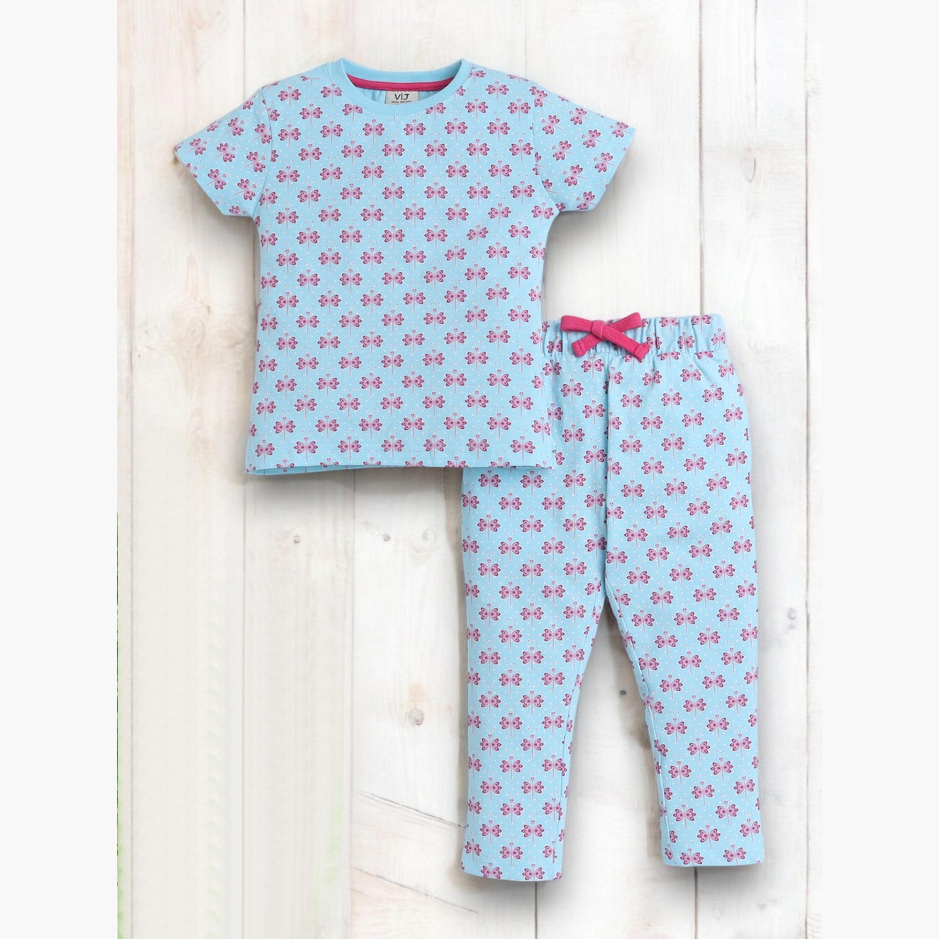Victor and Jane X Styli Girls All-Over Print T-Shirt and Pyjama Set-girls-clothing-nightwear-image-5