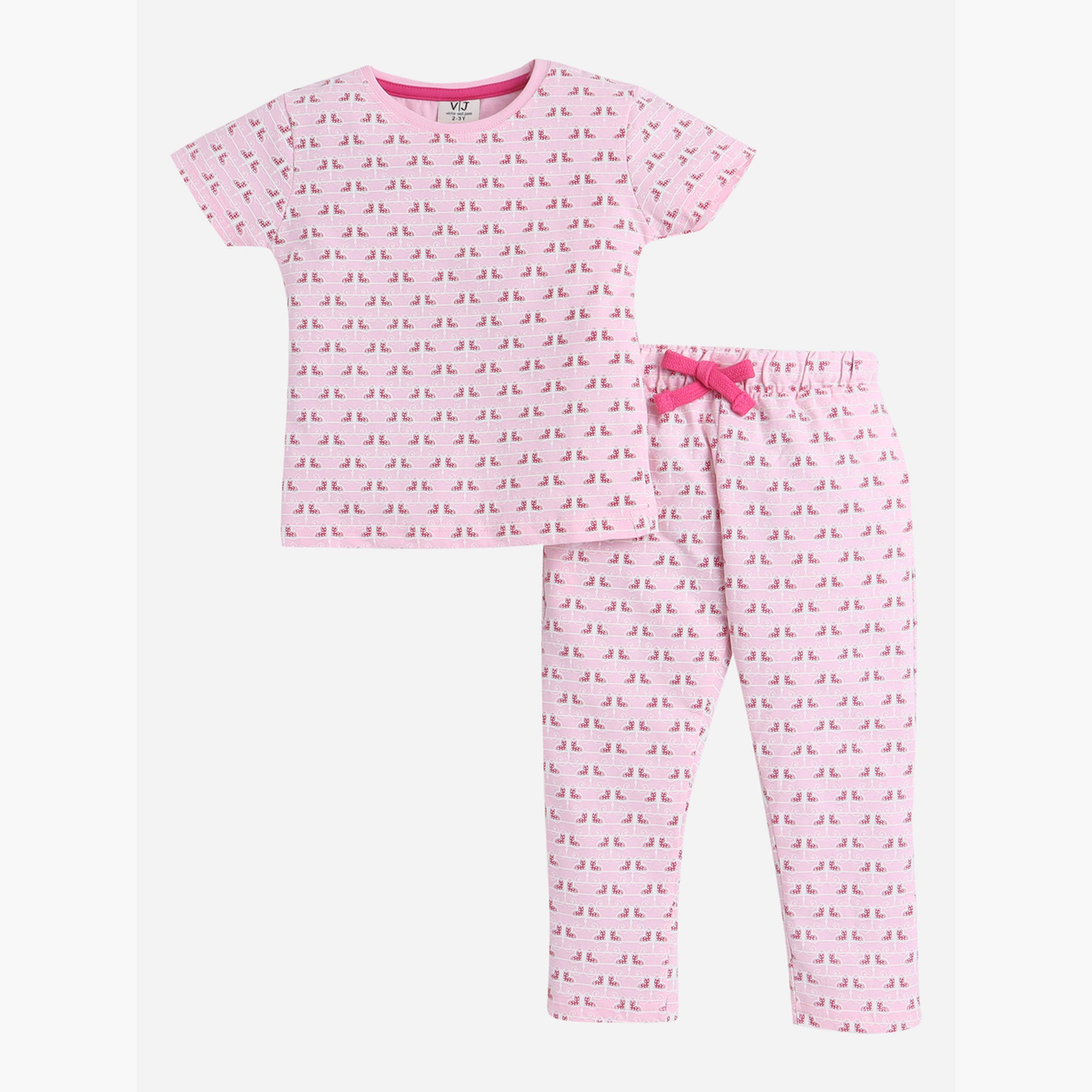 طقم بيجاما من بنطال وتيشيرت بطبعة فراشة-girls-clothing-nightwear-image-1