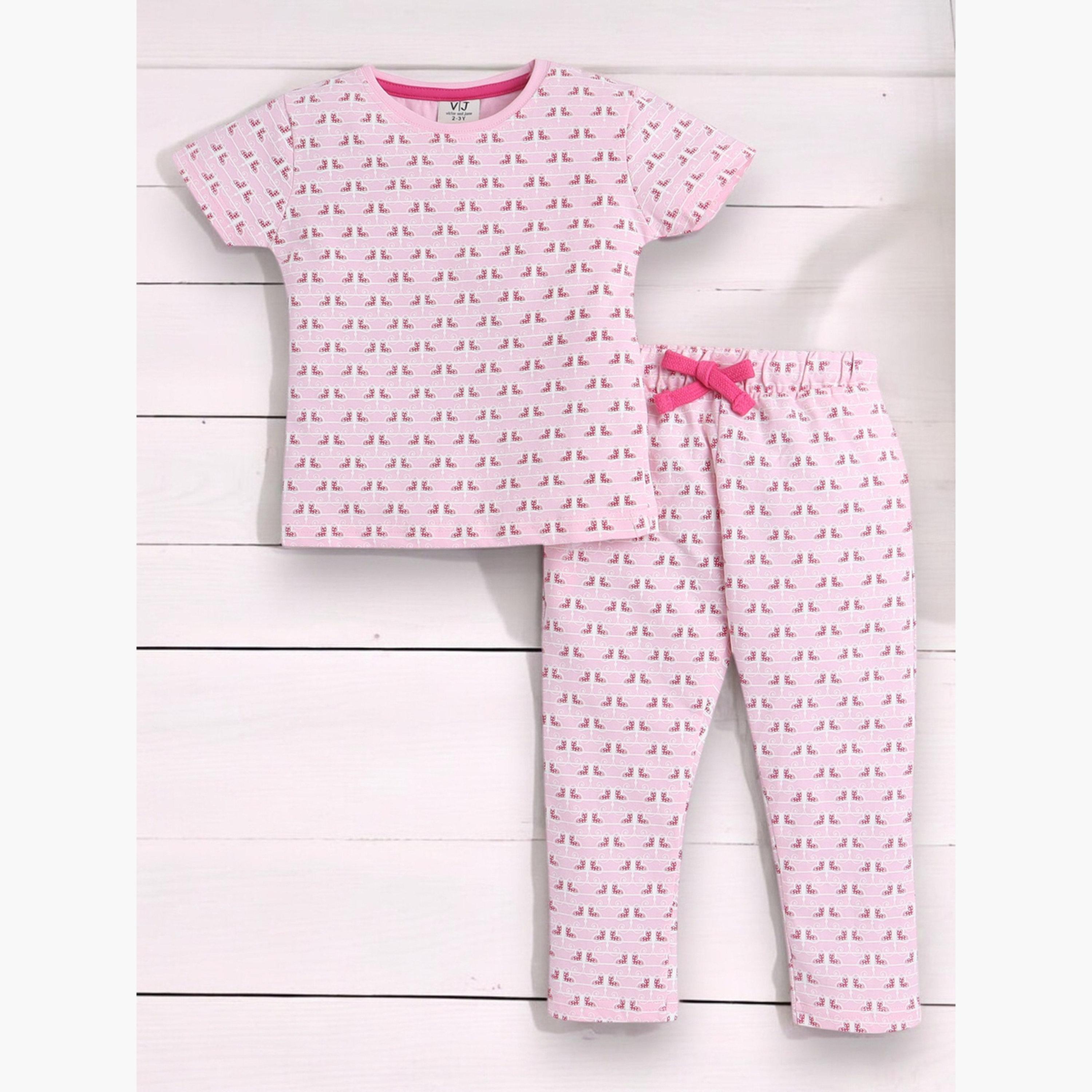 طقم بيجاما من بنطال وتيشيرت بطبعة فراشة-girls-clothing-nightwear-image-5