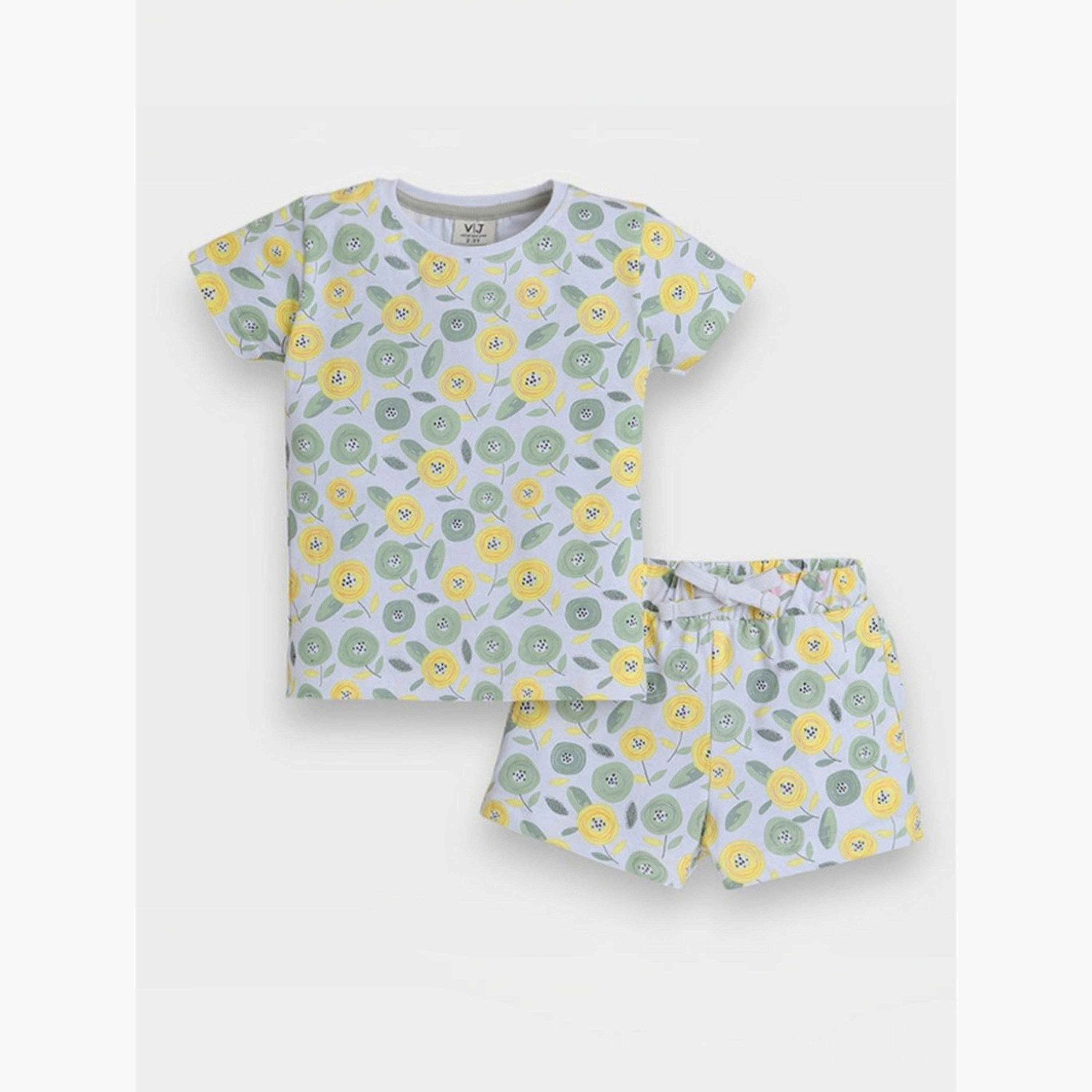 مجموعة من شورت وتيشيرت بطبعة كاملة-girls-clothing-nightwear-image-1