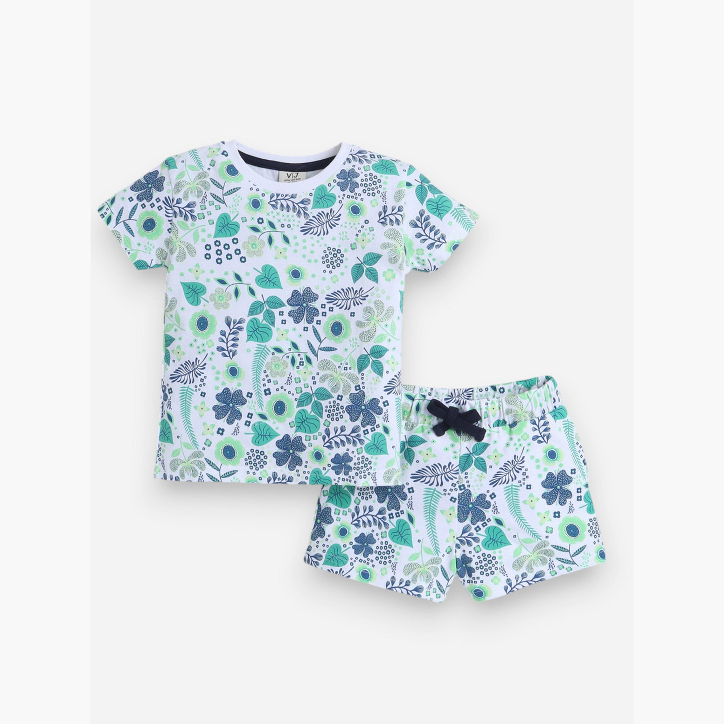 مجموعة من شورت وتيشيرت بطبعة كاملة-girls-clothing-nightwear-image-1
