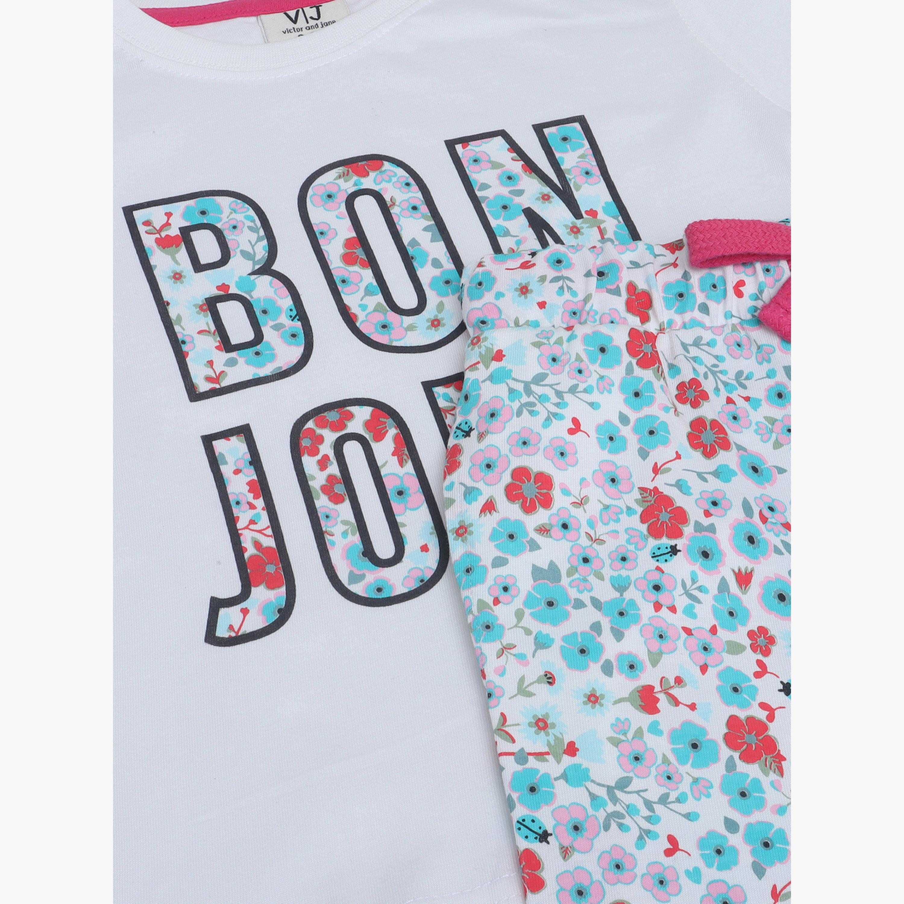 طقم بيجاما من بنطال وتيشيرت بطبعة-girls-clothing-nightwear-image-2