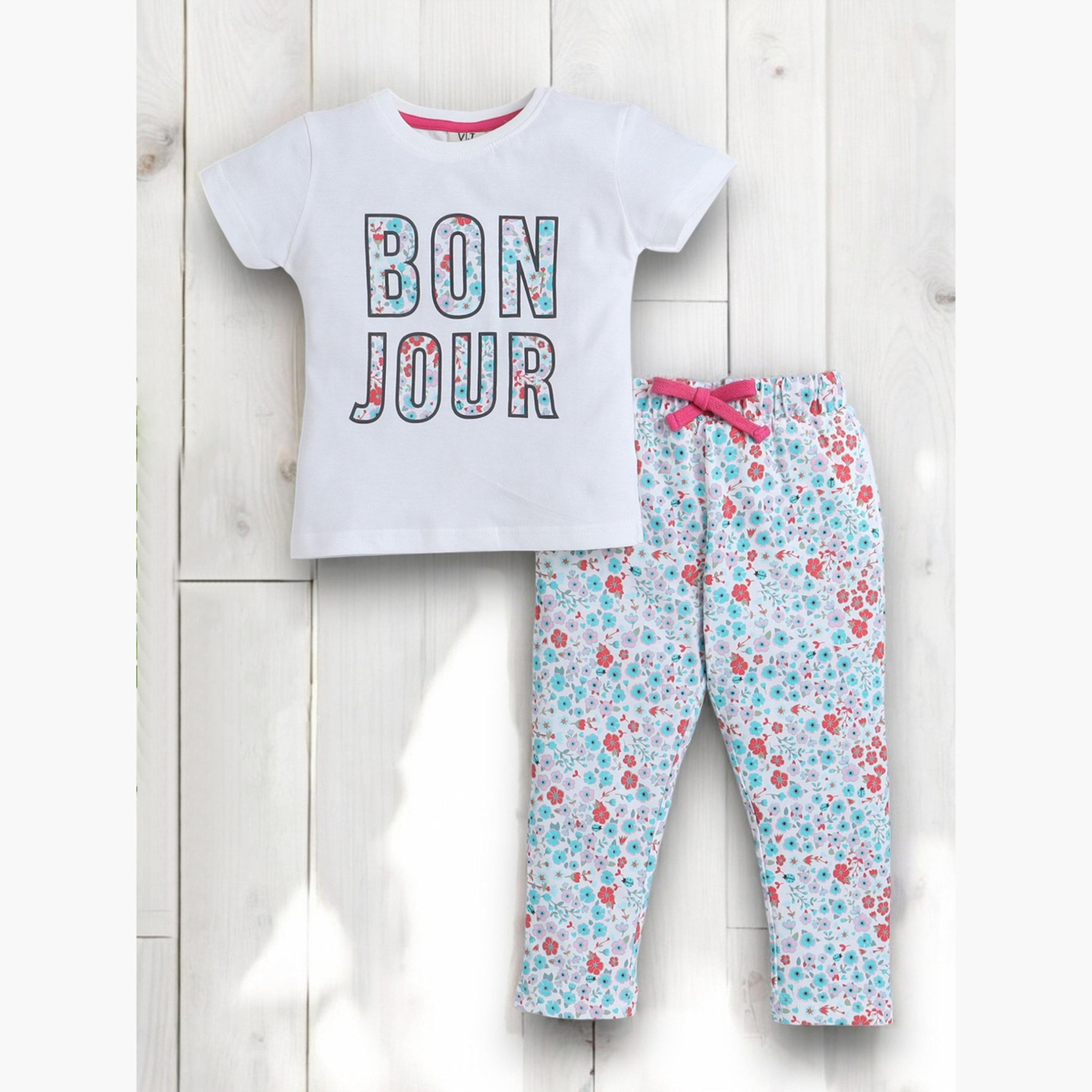 طقم بيجاما من بنطال وتيشيرت بطبعة-girls-clothing-nightwear-image-5