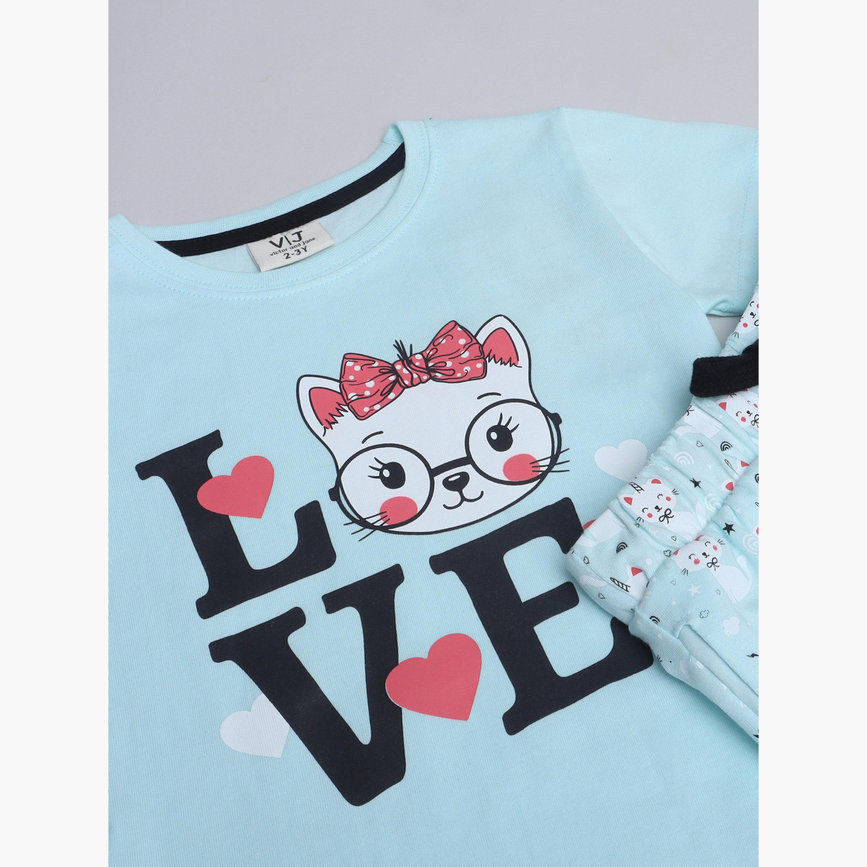مجموعة من شورت وتيشيرت بطبعة-girls-clothing-nightwear-image-2