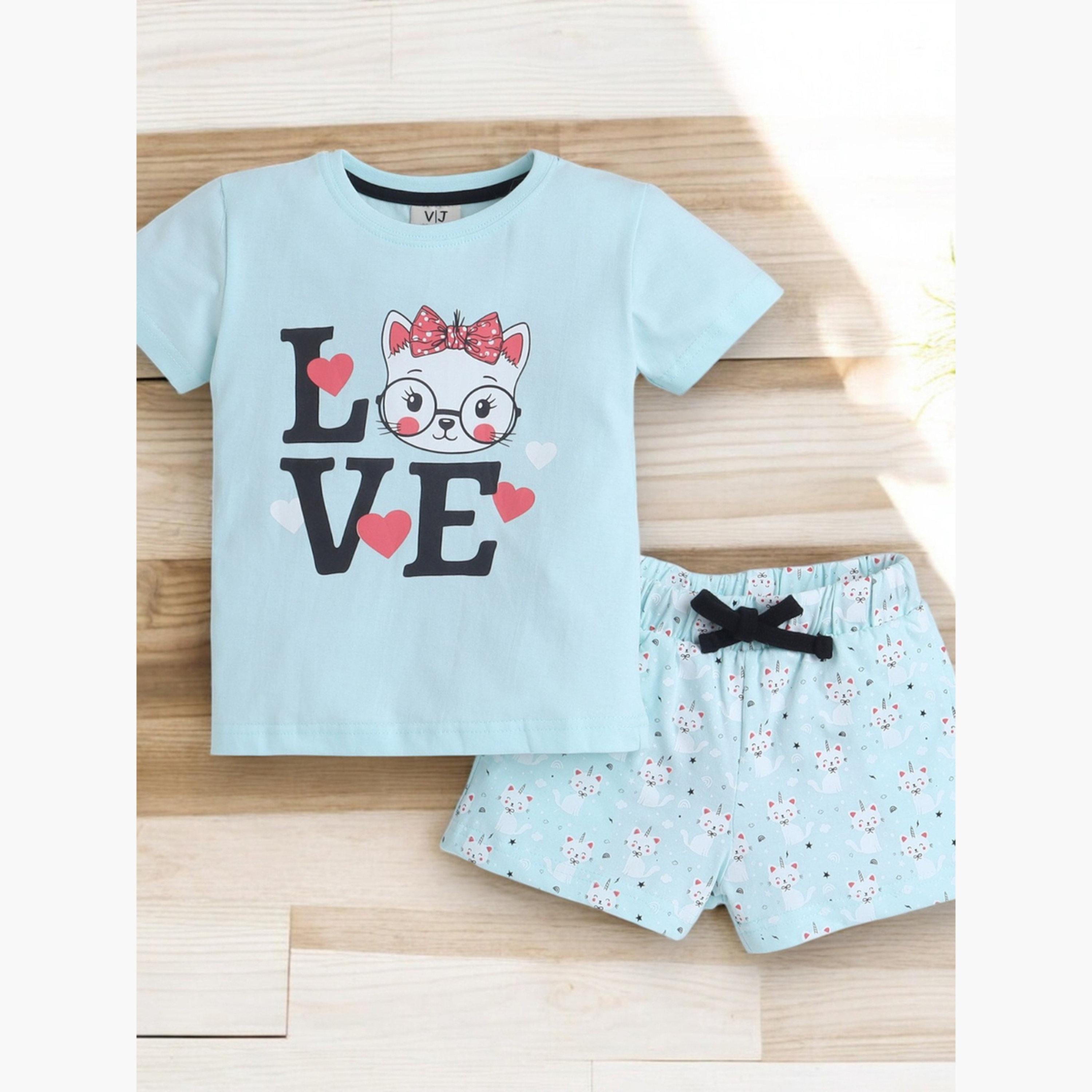مجموعة من شورت وتيشيرت بطبعة-girls-clothing-nightwear-image-5