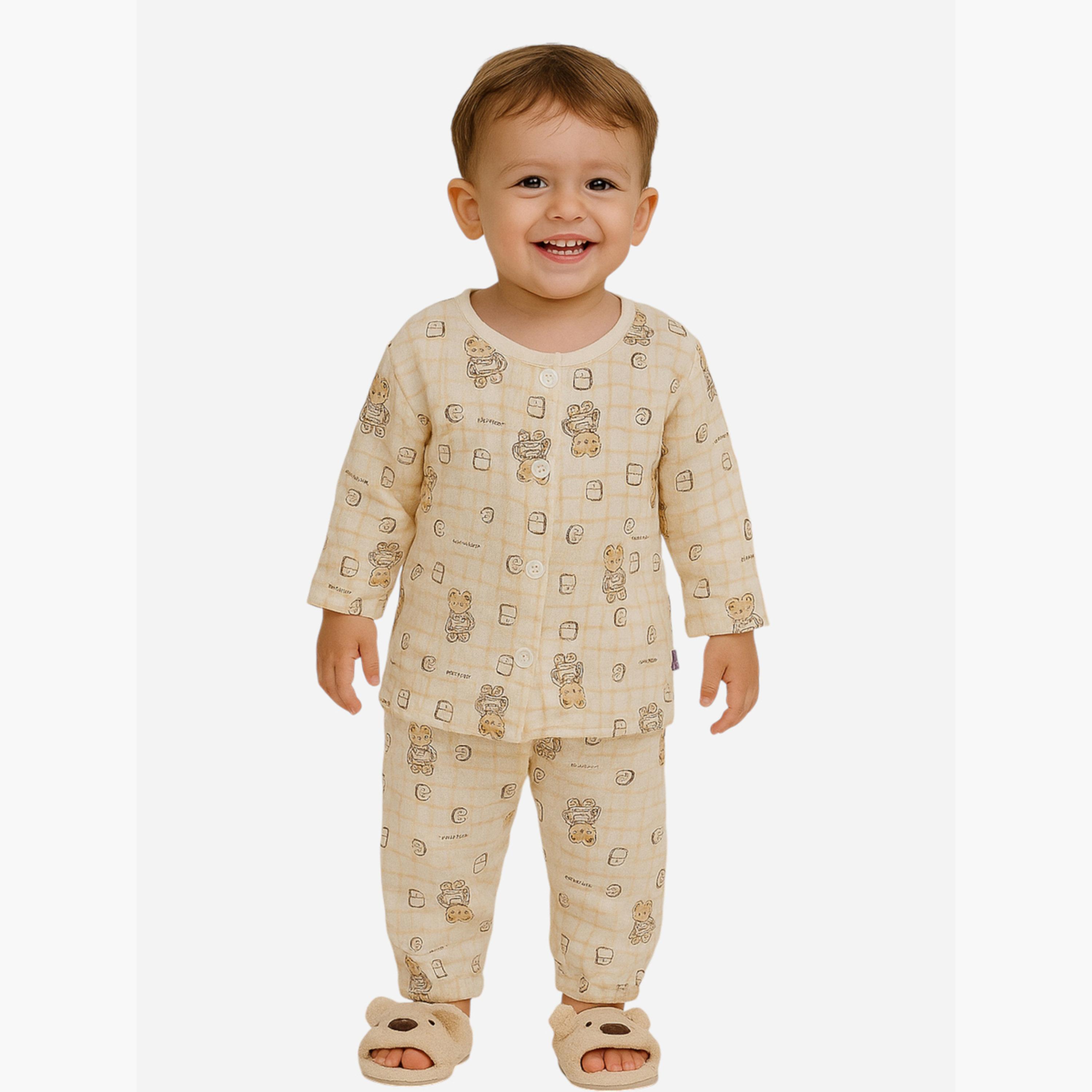 طقم بيجاما من بنطال وبلوزة قطن بطبعة دب-boys-clothing-nightwear-image-1
