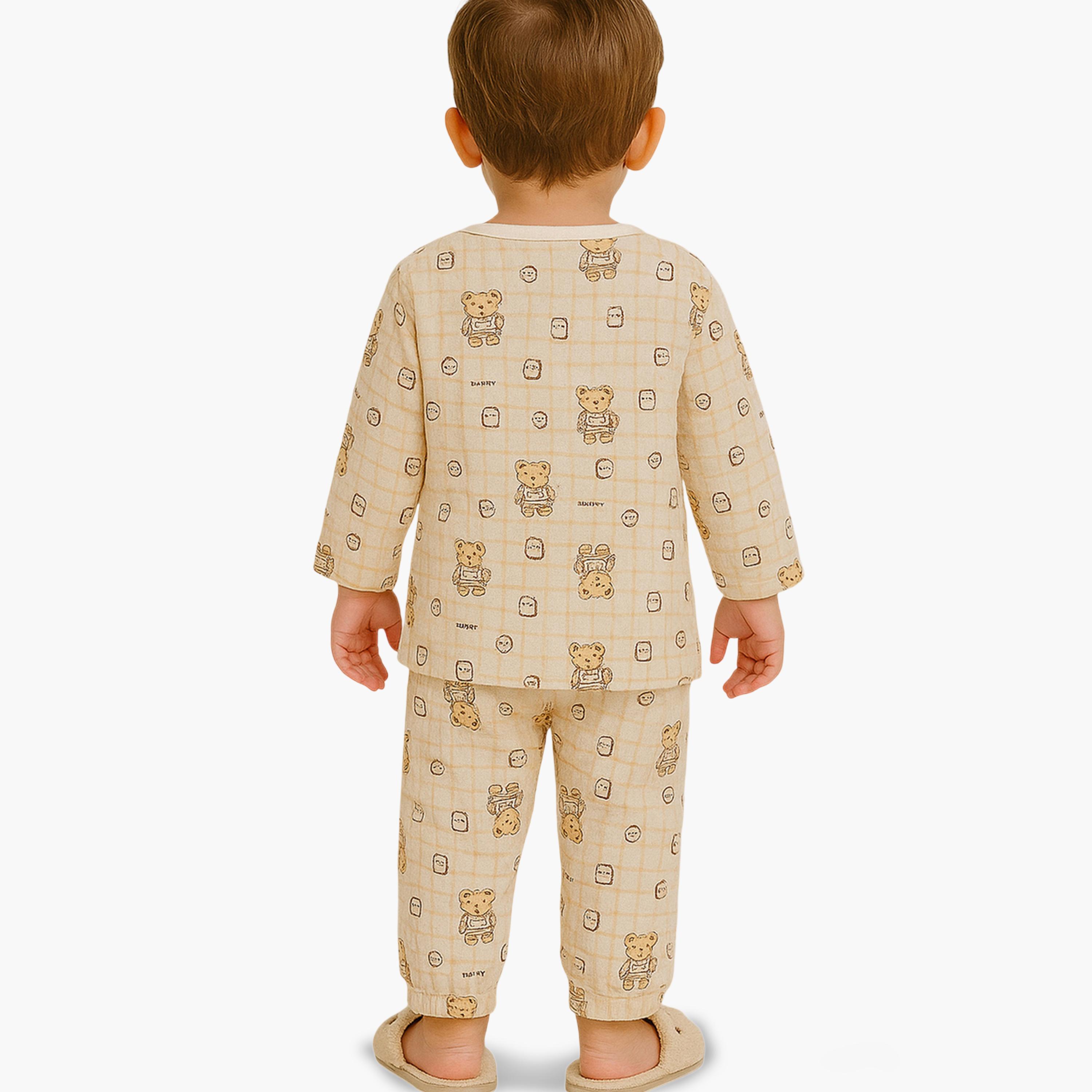 طقم بيجاما من بنطال وبلوزة قطن بطبعة دب-boys-clothing-nightwear-image-2