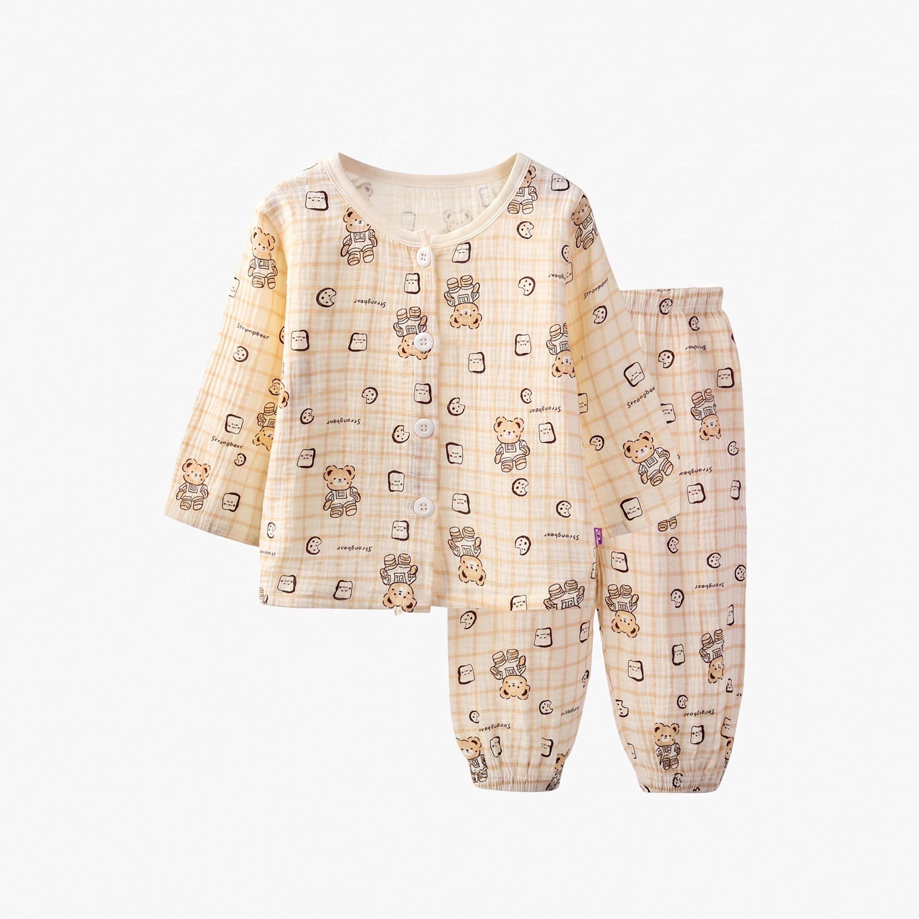 طقم بيجاما من بنطال وبلوزة قطن بطبعة دب-boys-clothing-nightwear-image-4