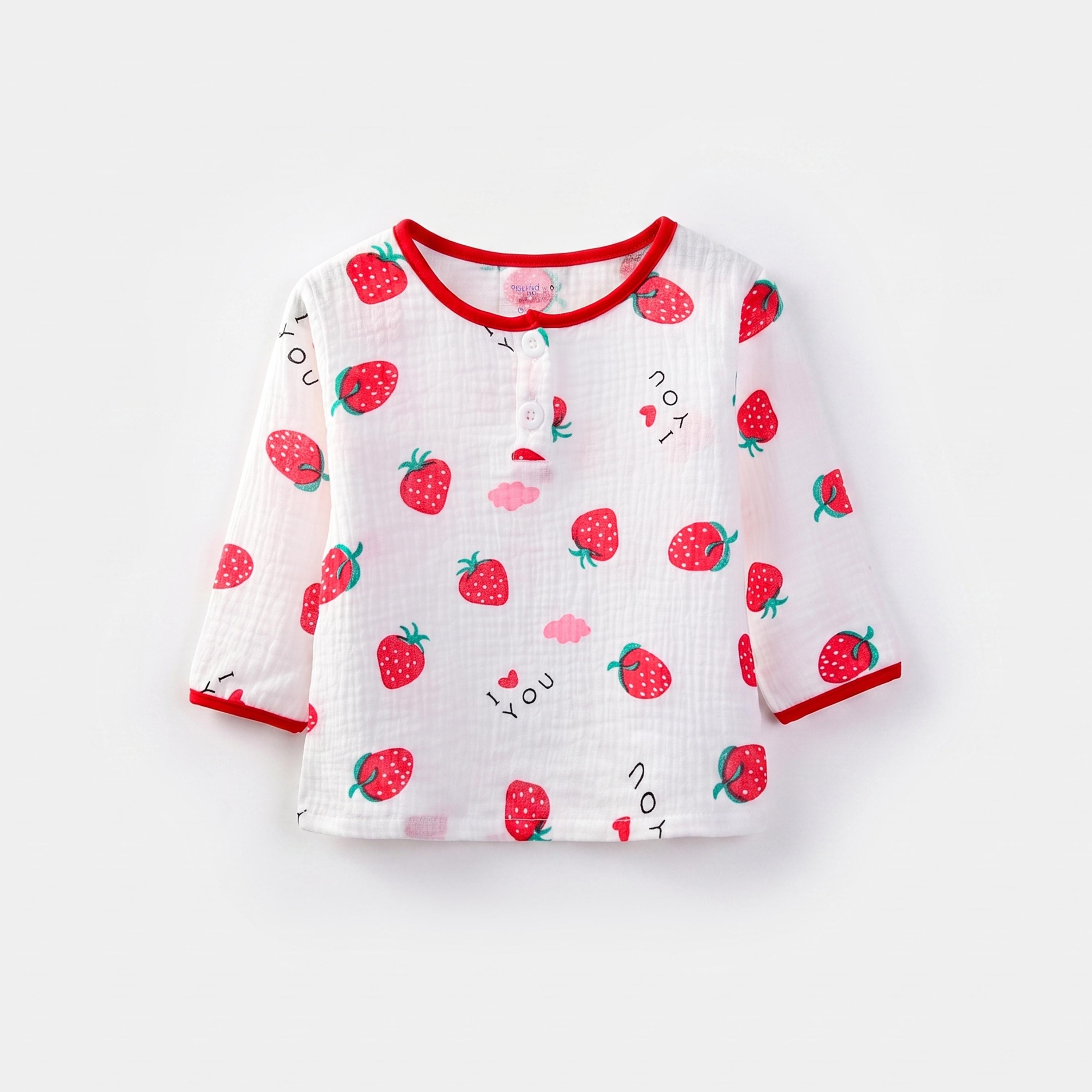 طقم بيجاما من بنطال وبلوزة قطن بطبعة فراولة-girls-clothing-nightwear-image-3