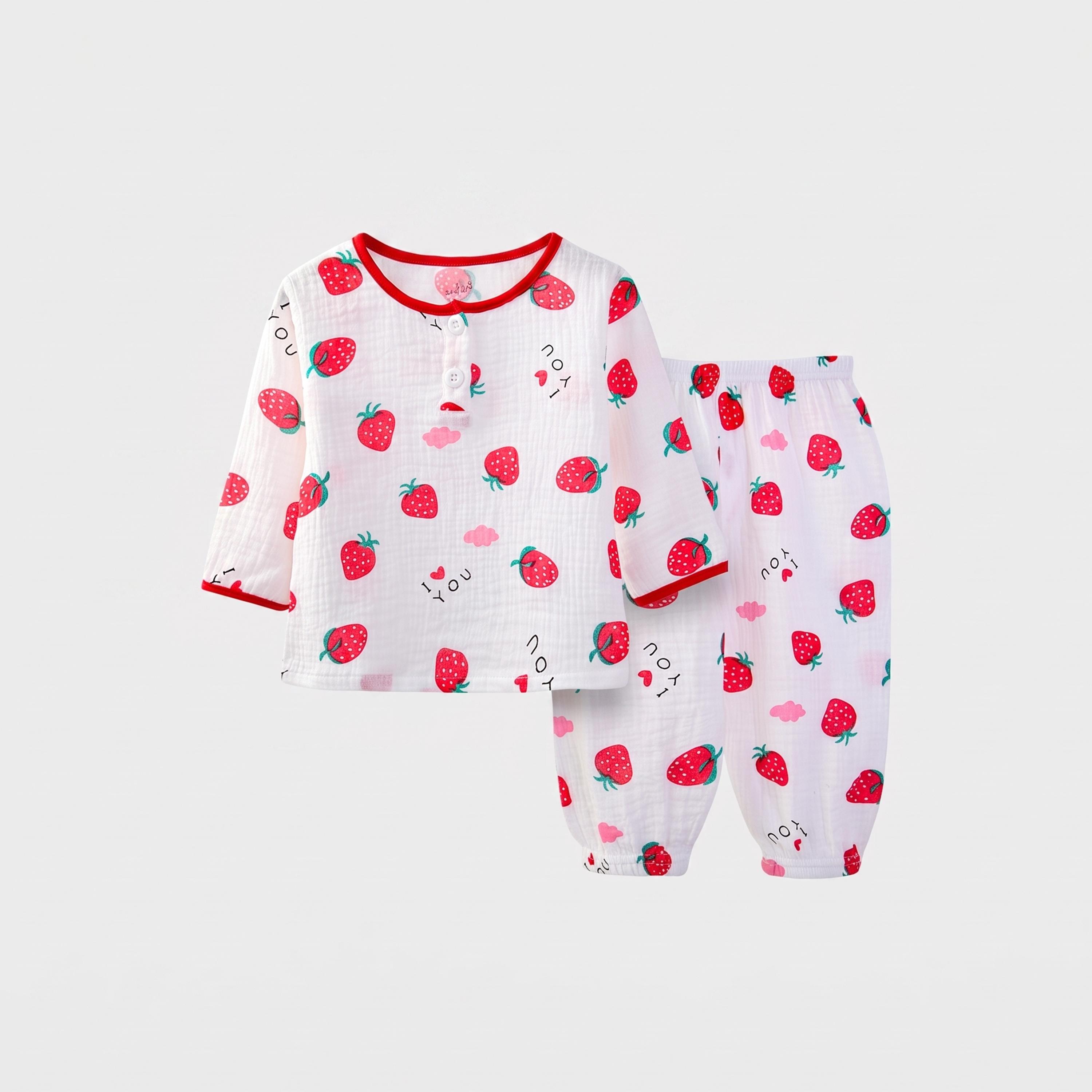 طقم بيجاما من بنطال وبلوزة قطن بطبعة فراولة-girls-clothing-nightwear-image-4