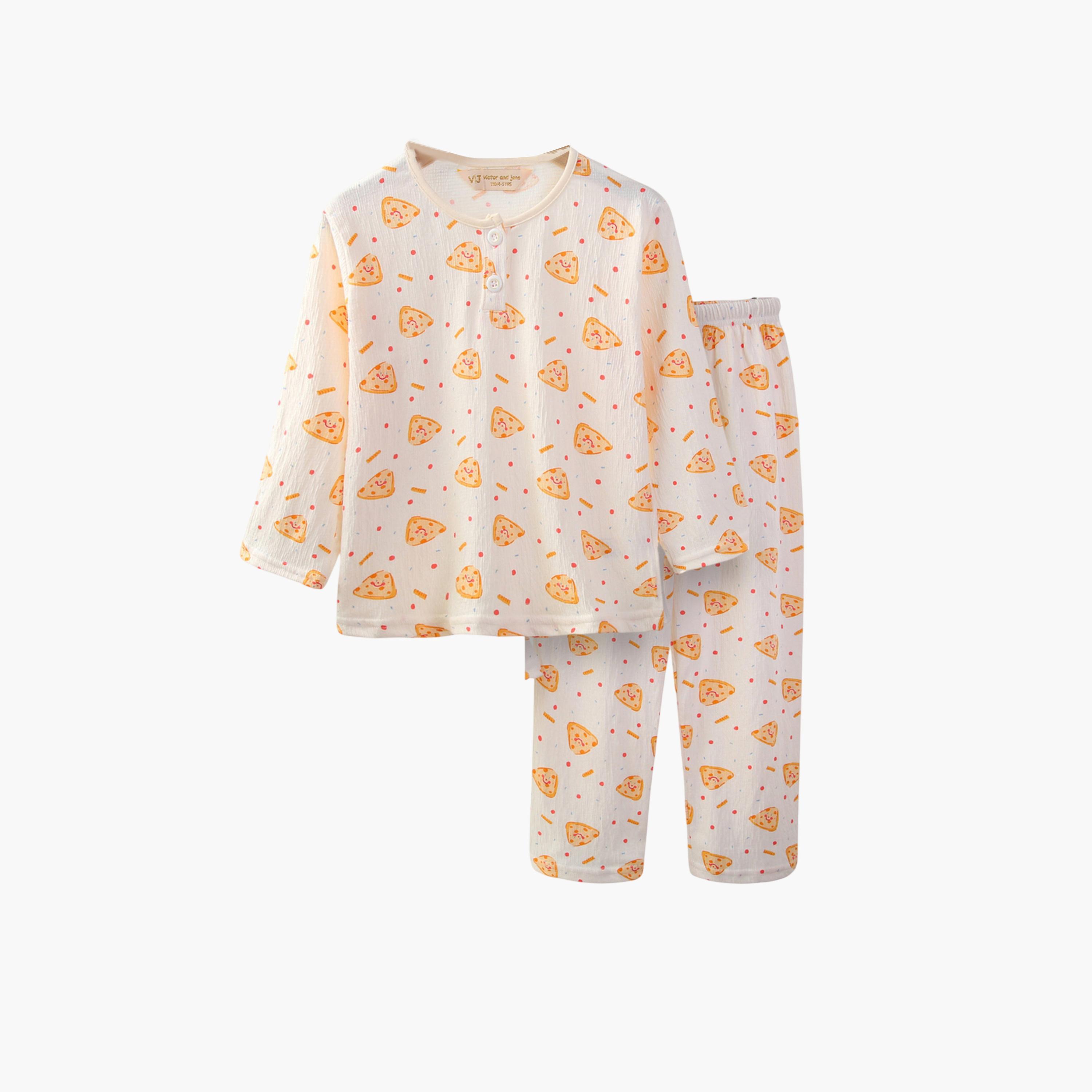 طقم بيجاما من بنطال وبلوزة قطن بطبعة بيتزا-boys-clothing-nightwear-image-2