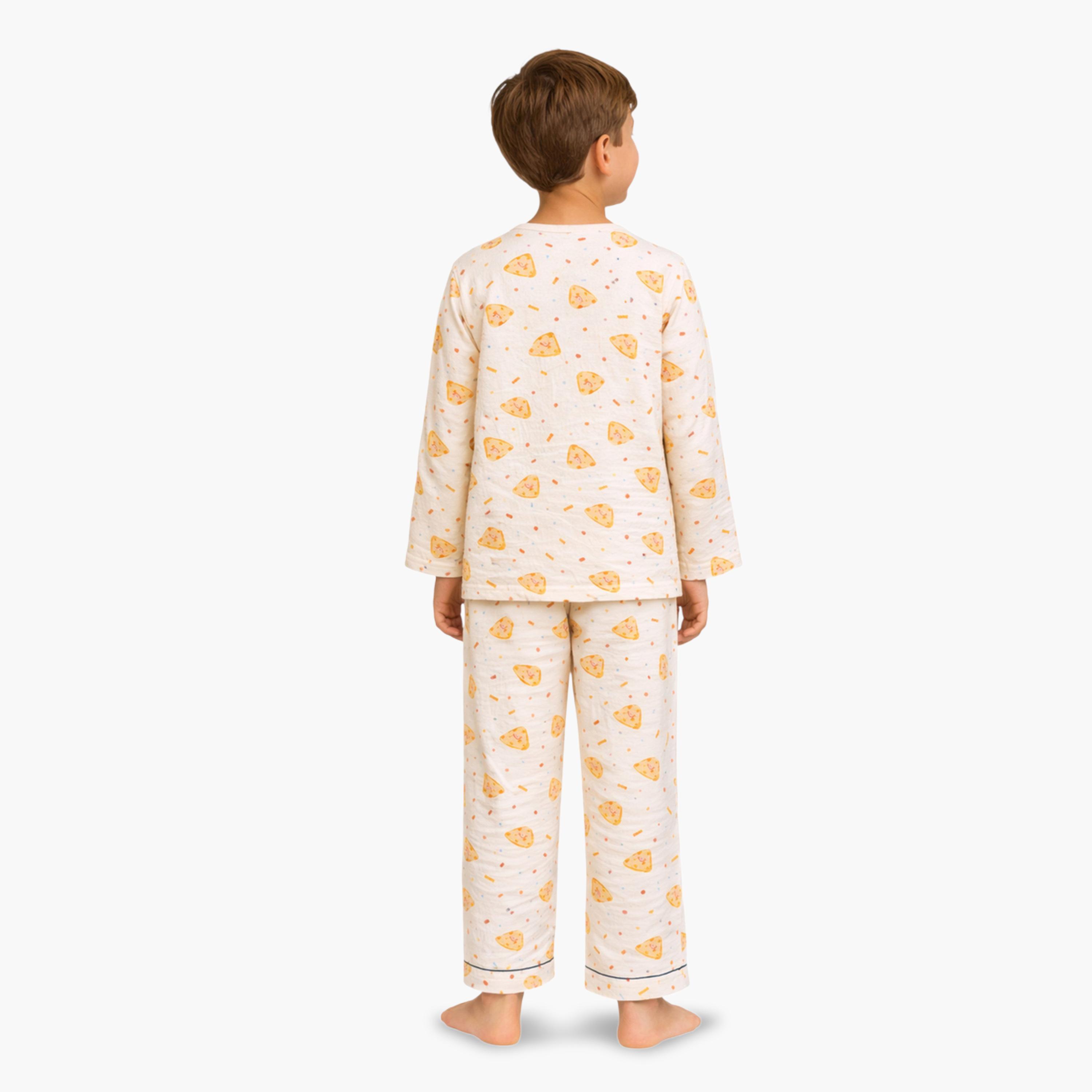 طقم بيجاما من بنطال وبلوزة قطن بطبعة بيتزا-boys-clothing-nightwear-image-3