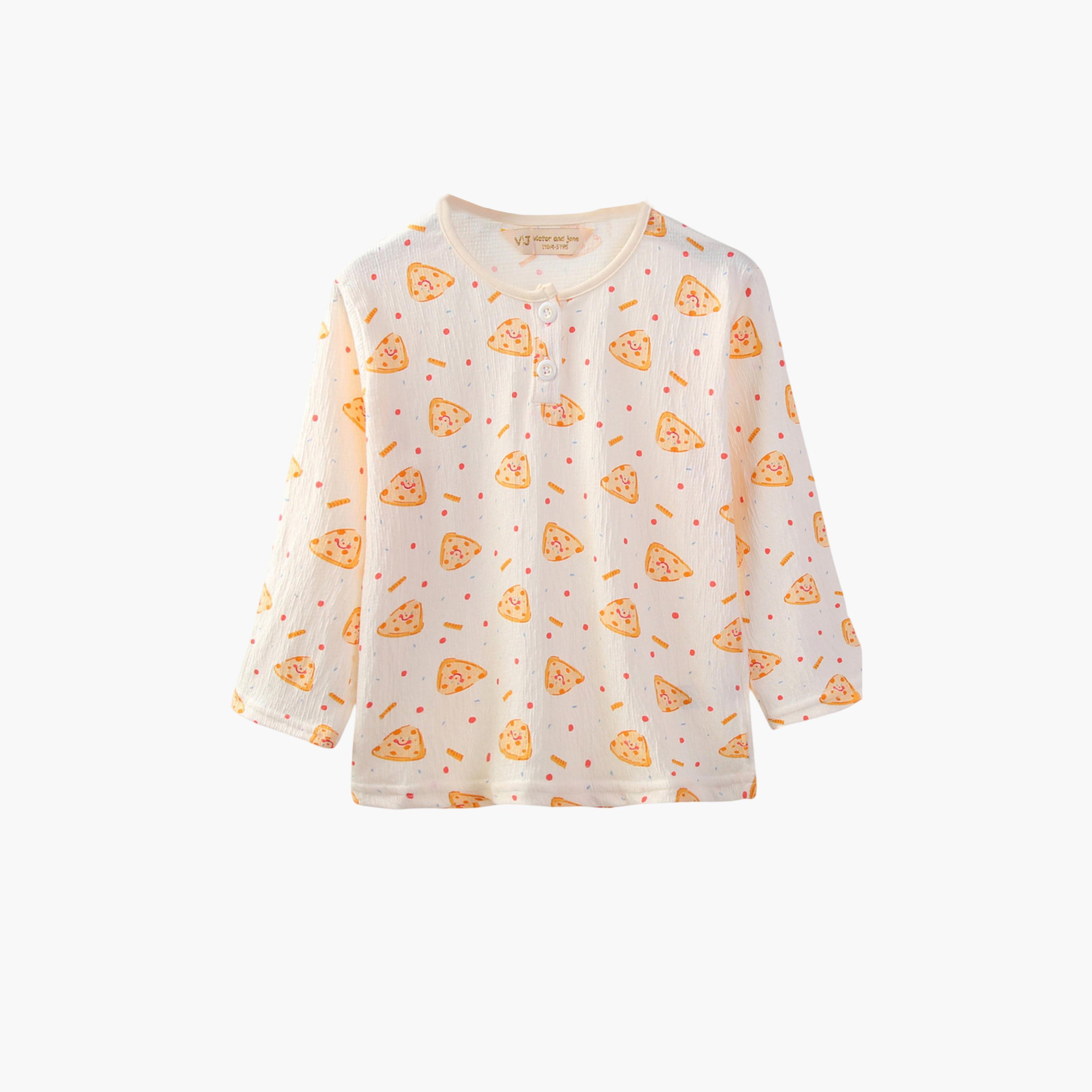 طقم بيجاما من بنطال وبلوزة قطن بطبعة بيتزا-boys-clothing-nightwear-image-4