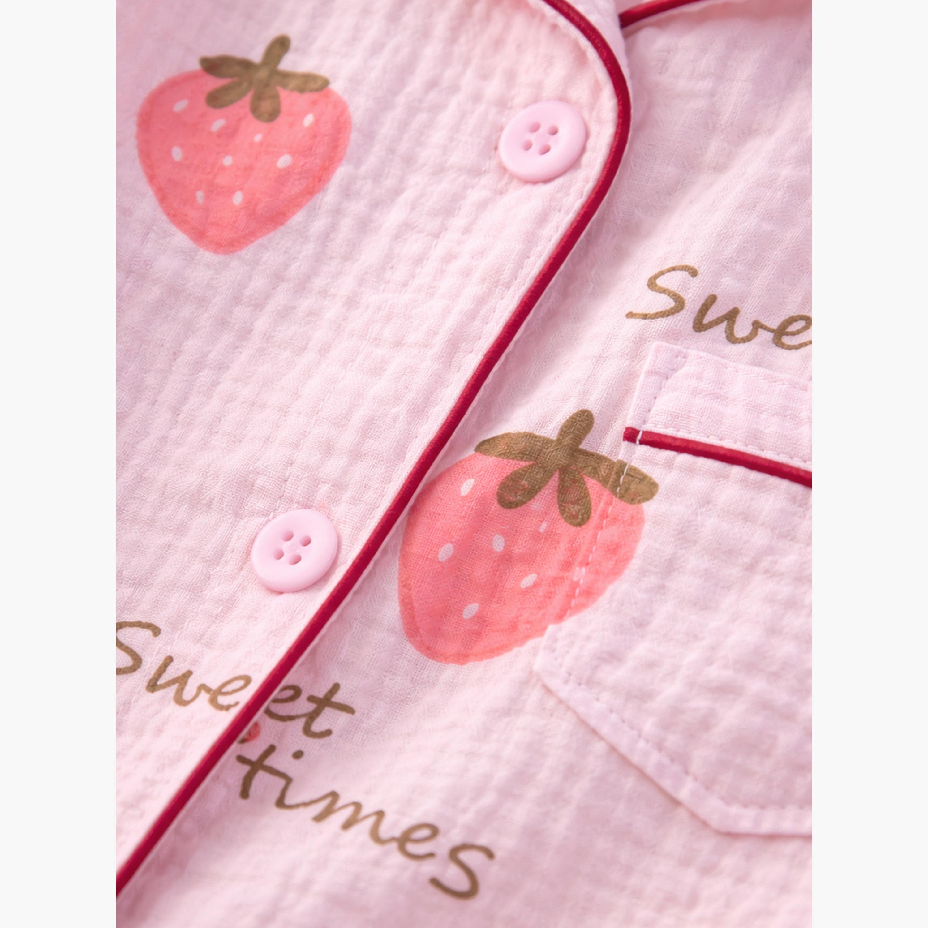 طقم بيجاما من بنطال وبلوزة قطن بطبعة فراولة-girls-clothing-nightwear-image-6