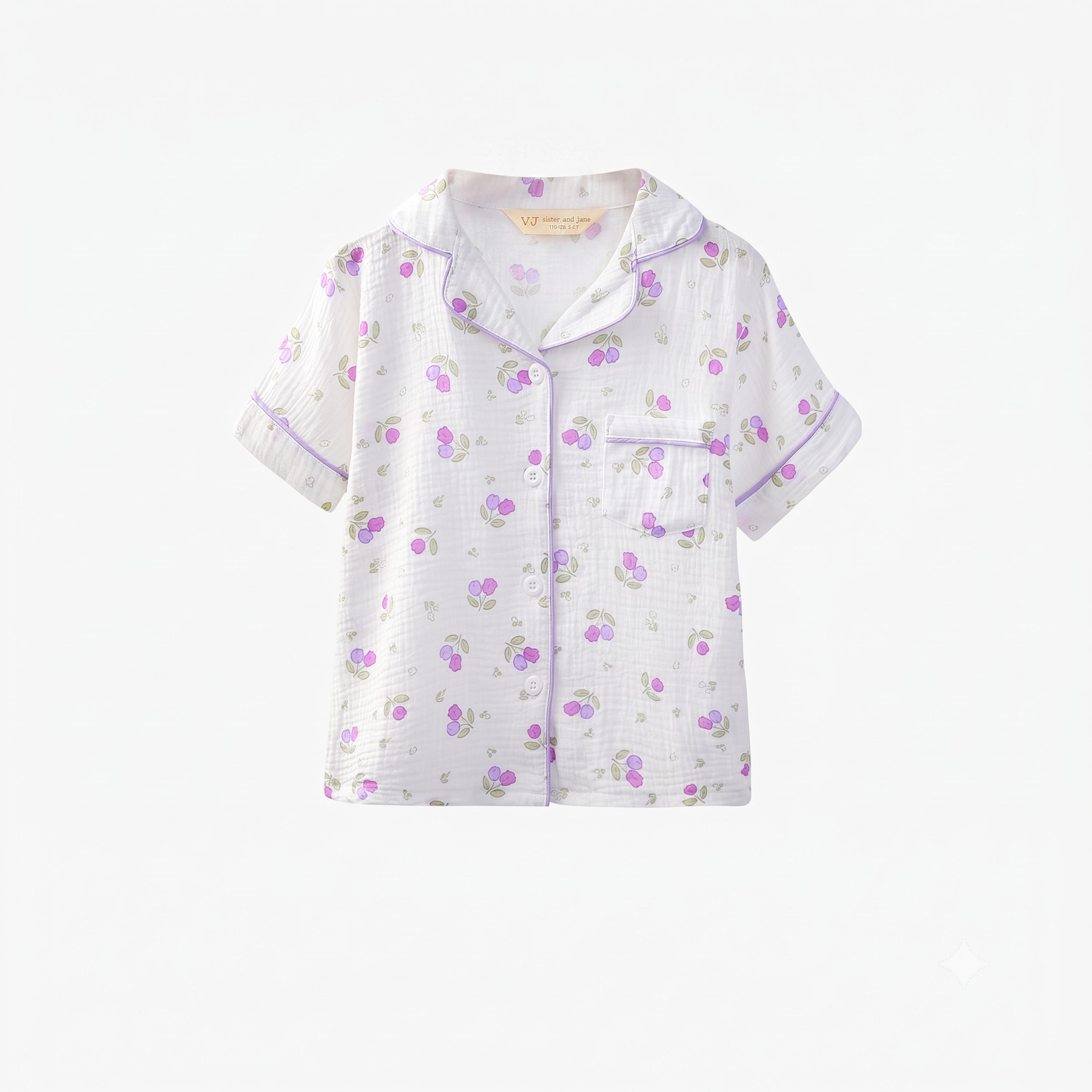 طقم بيجاما من بنطال وبلوزة قطن بنقشة زهور-girls-clothing-nightwear-image-5
