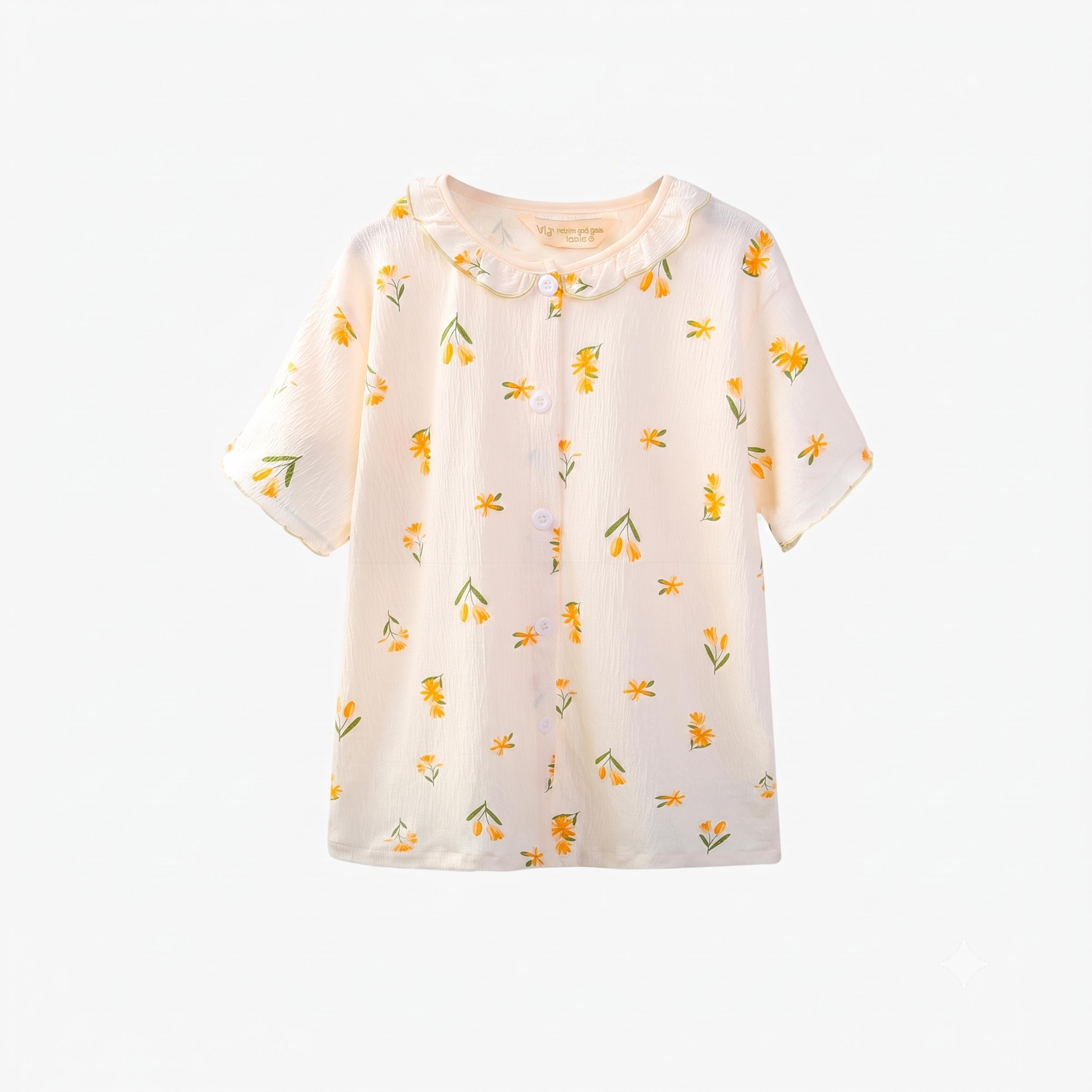 طقم بيجاما من بنطال وبلوزة قطن بنقشة زهور-girls-clothing-nightwear-image-4