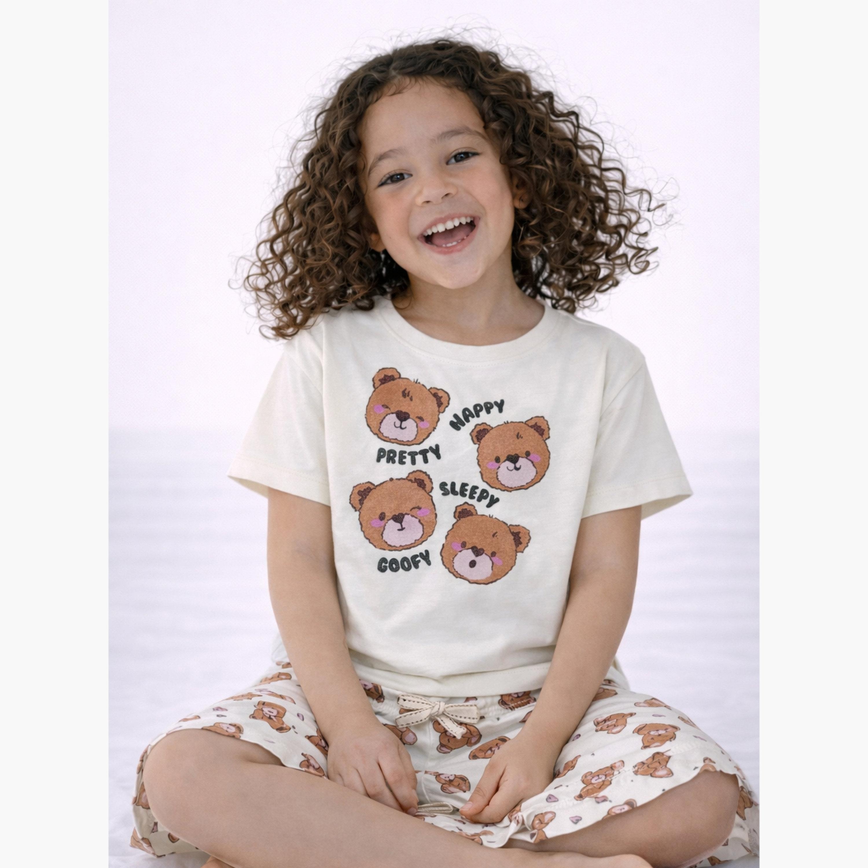 Victor and Jane X Styli Girls Teddy Graphic T-Shirt and Shorts Set-girls-clothing-nightwear-image-2