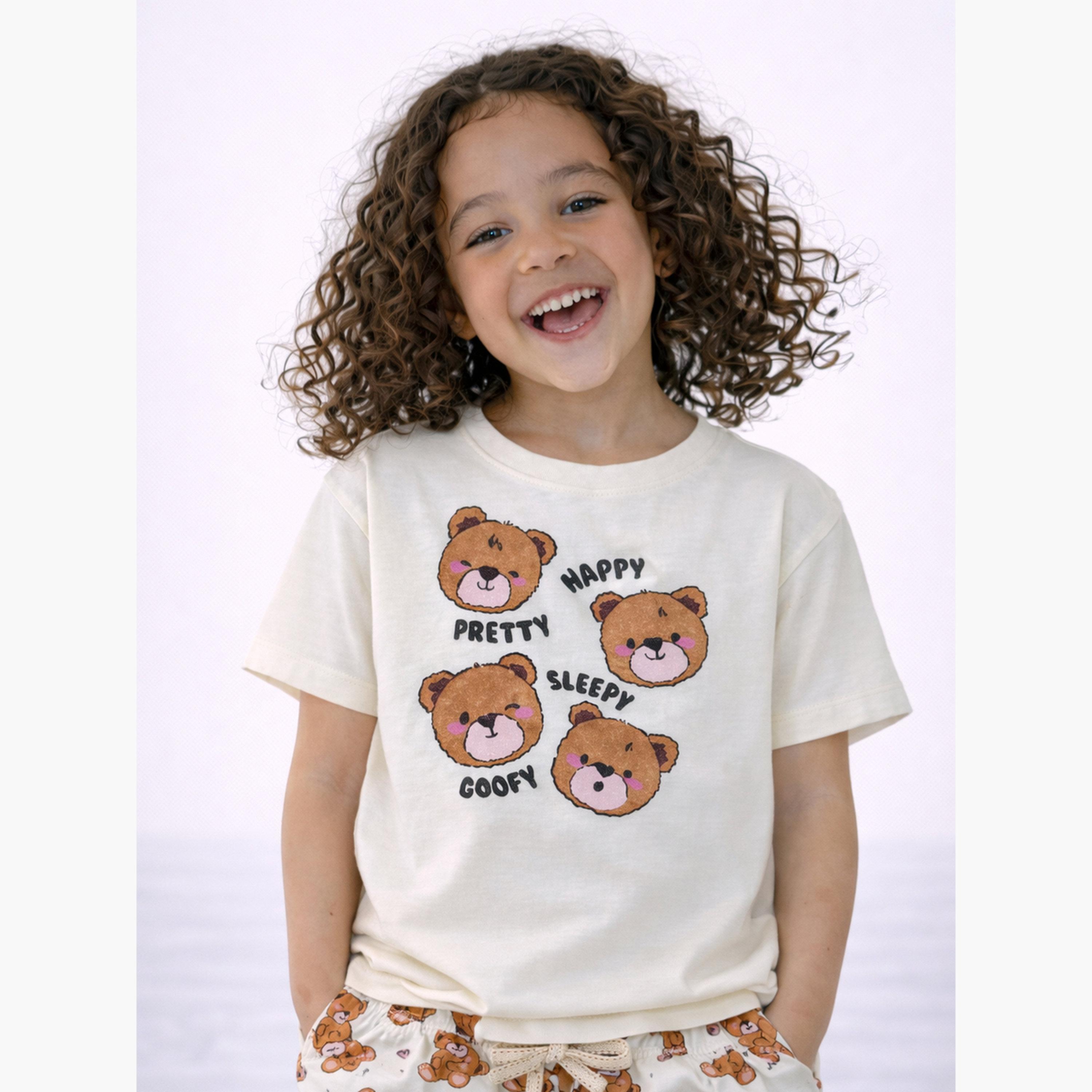 Victor and Jane X Styli Girls Teddy Graphic T-Shirt and Shorts Set-girls-clothing-nightwear-image-3