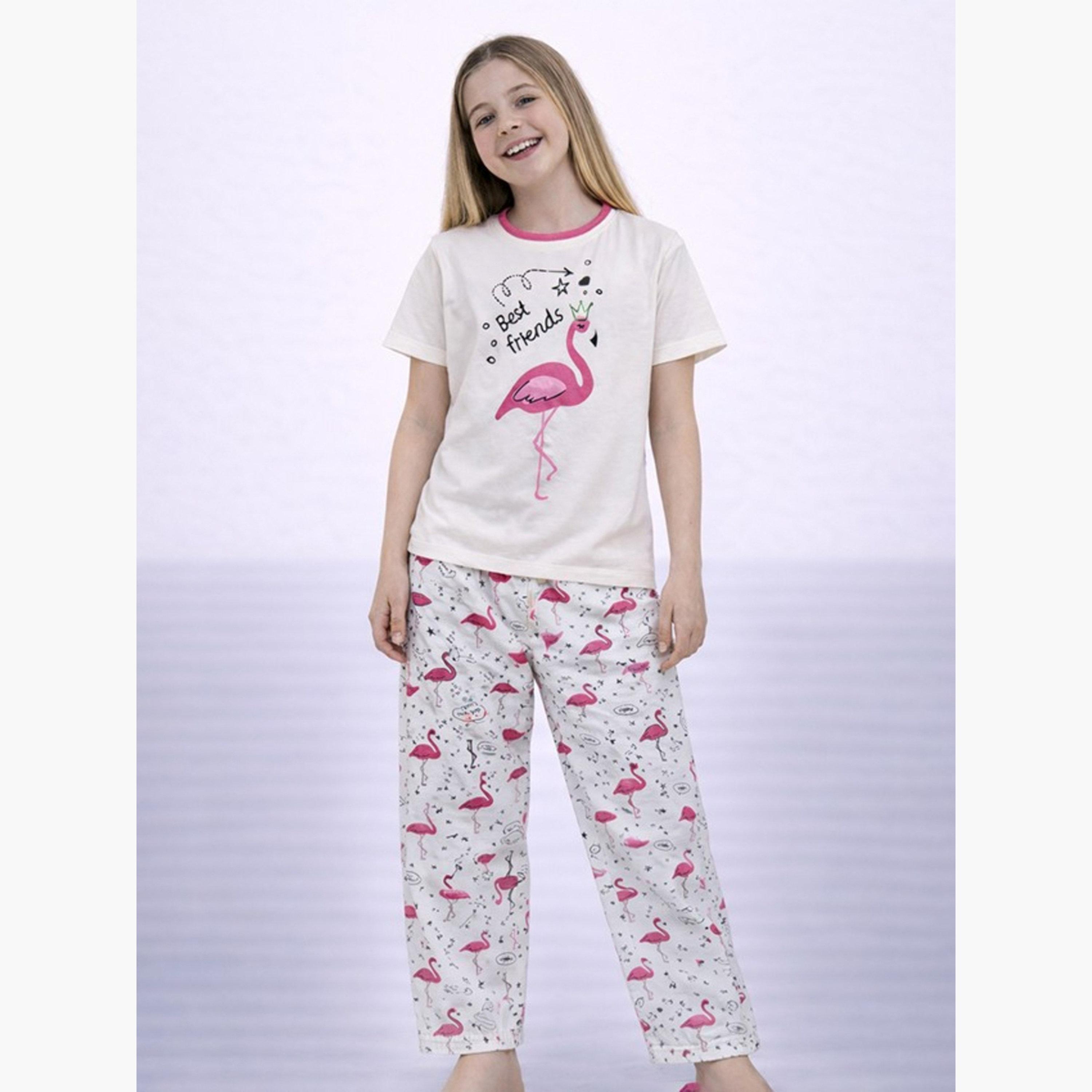 طقم بيجاما من بنطال وتيشيرت بطبعة-girls-clothing-nightwear-image-1