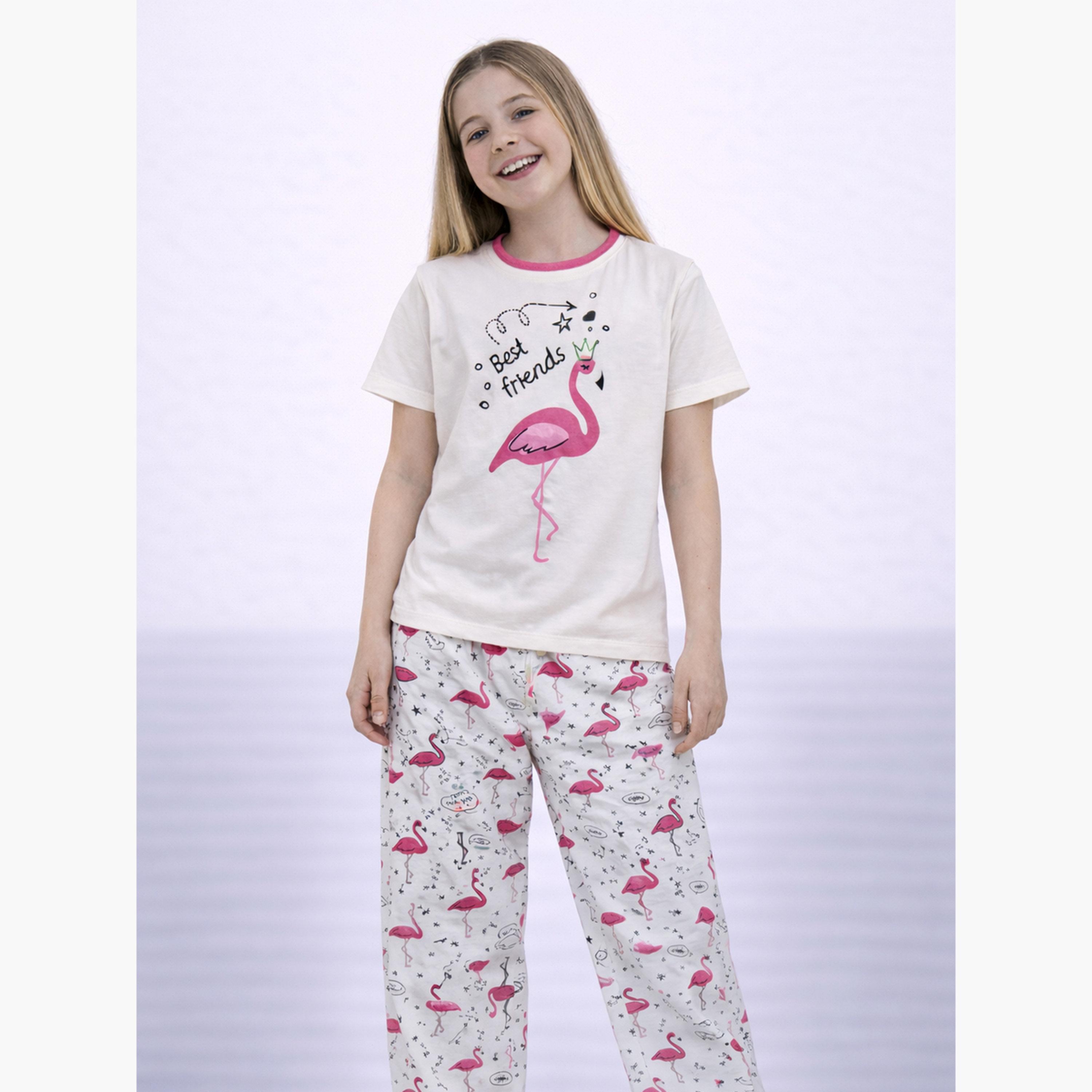 طقم بيجاما من بنطال وتيشيرت بطبعة-girls-clothing-nightwear-image-2