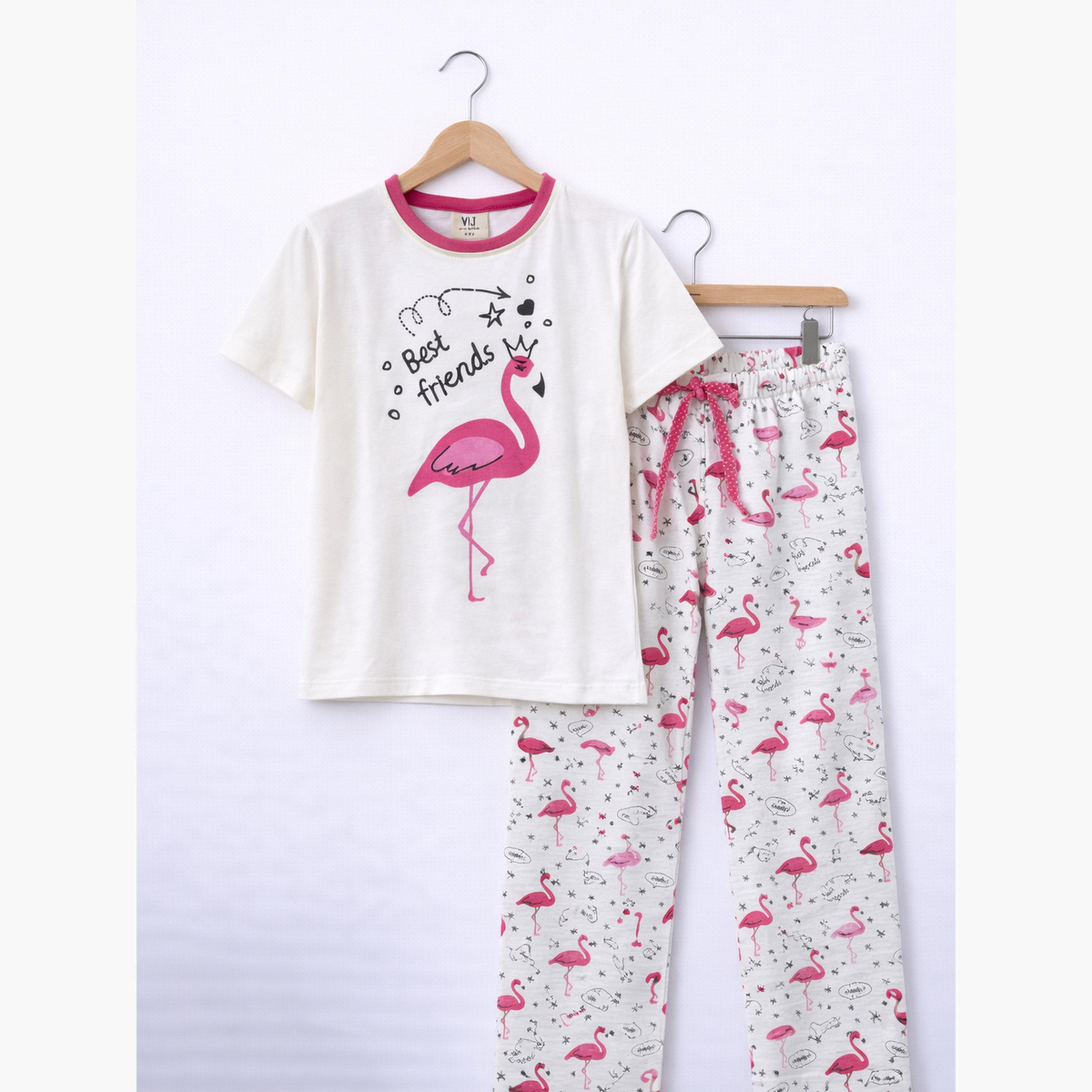 طقم بيجاما من بنطال وتيشيرت بطبعة-girls-clothing-nightwear-image-6