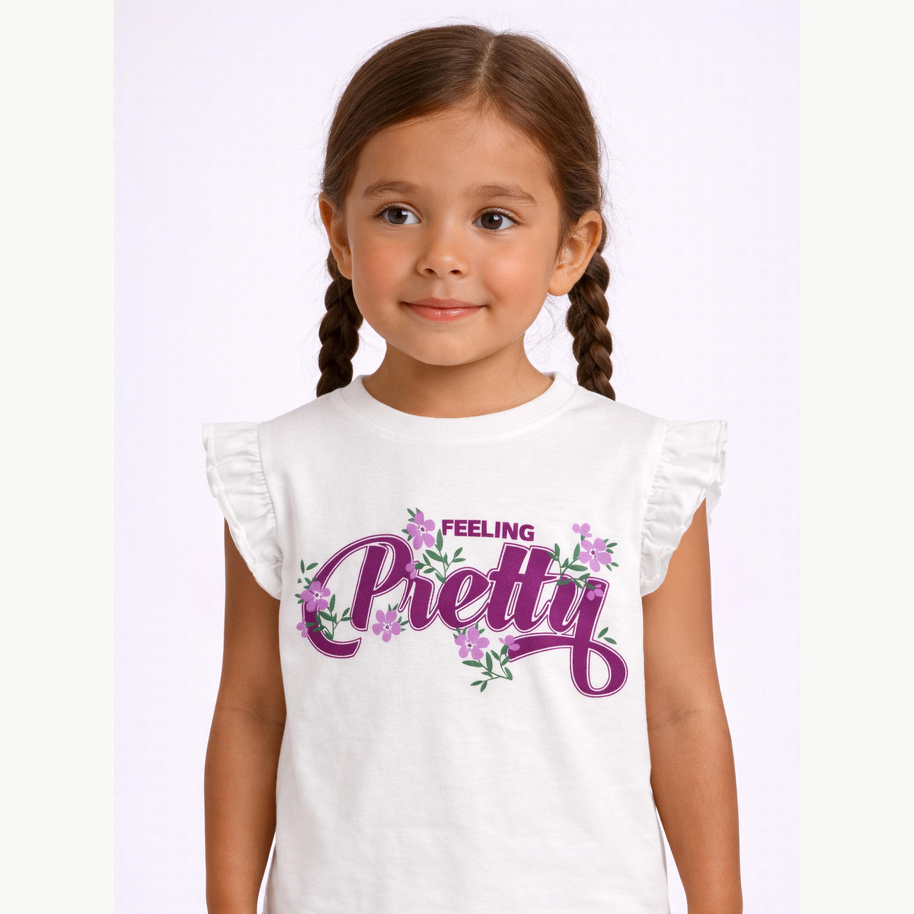 مجموعة من شورت بطبعة زهور وتيشيرت بأكمام كشكش-girls-clothing-nightwear-image-2