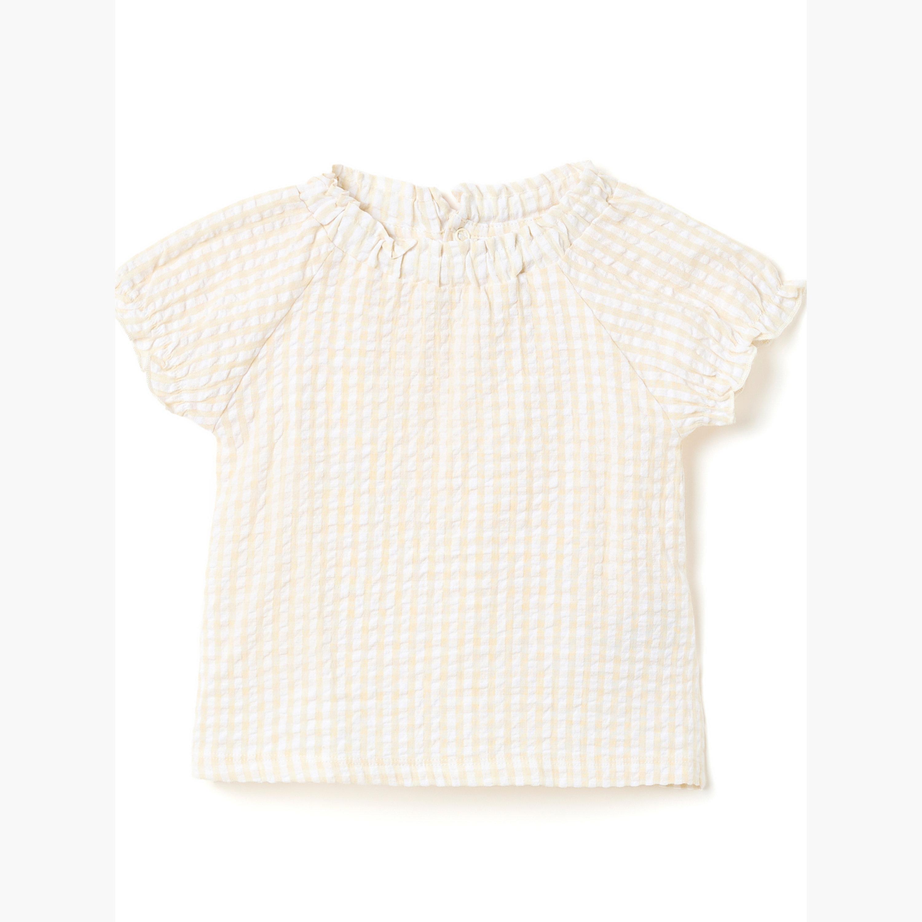 مجموعة من شورت وبلوزة بتفاصيل كشكش كاروهات-girls-clothing-setsandcoords-image-5