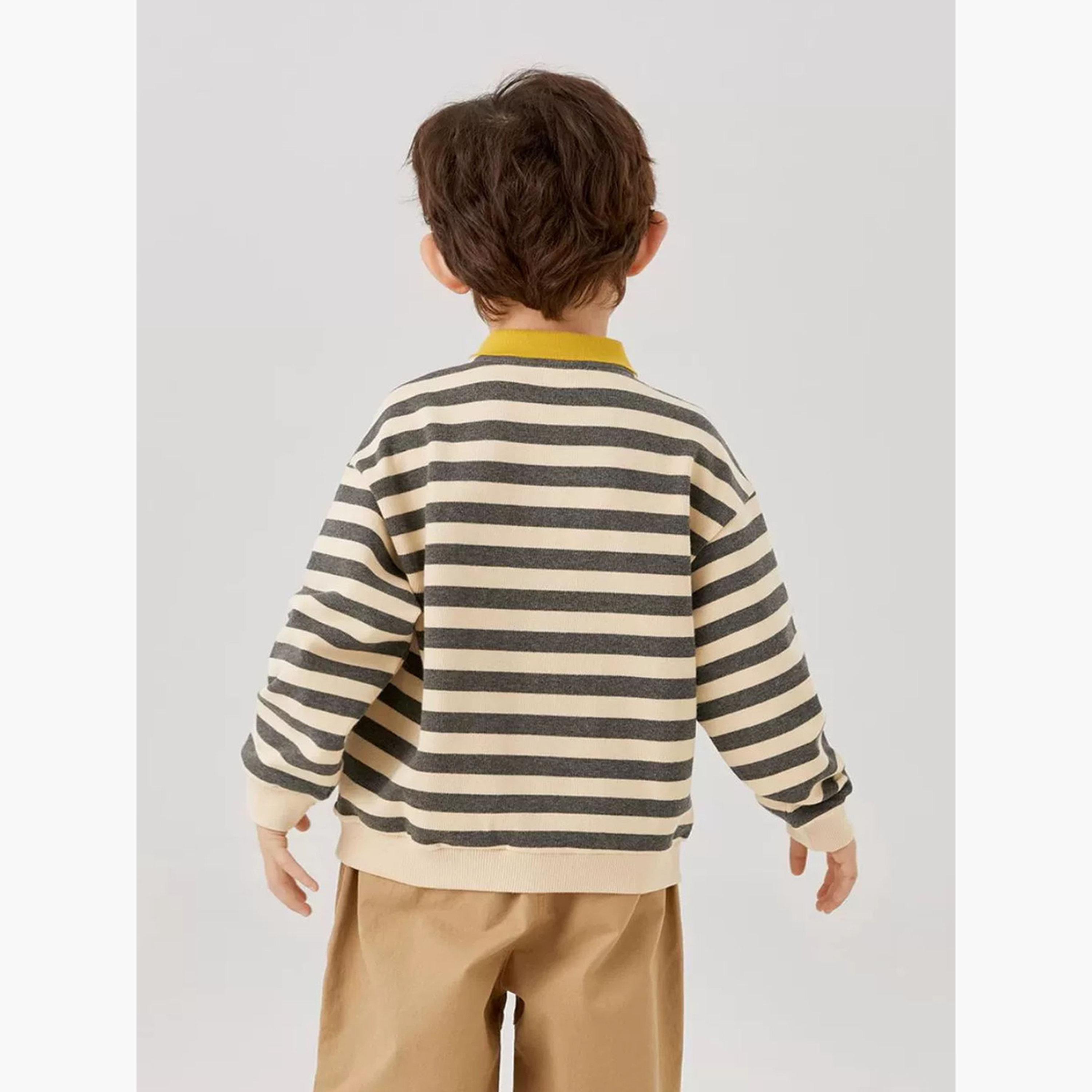 تيشيرت بولو مقلم بأكمام طويلة وتفاصيل حصان للأطفال-boys-clothing-tshirtsandpolos-image-2