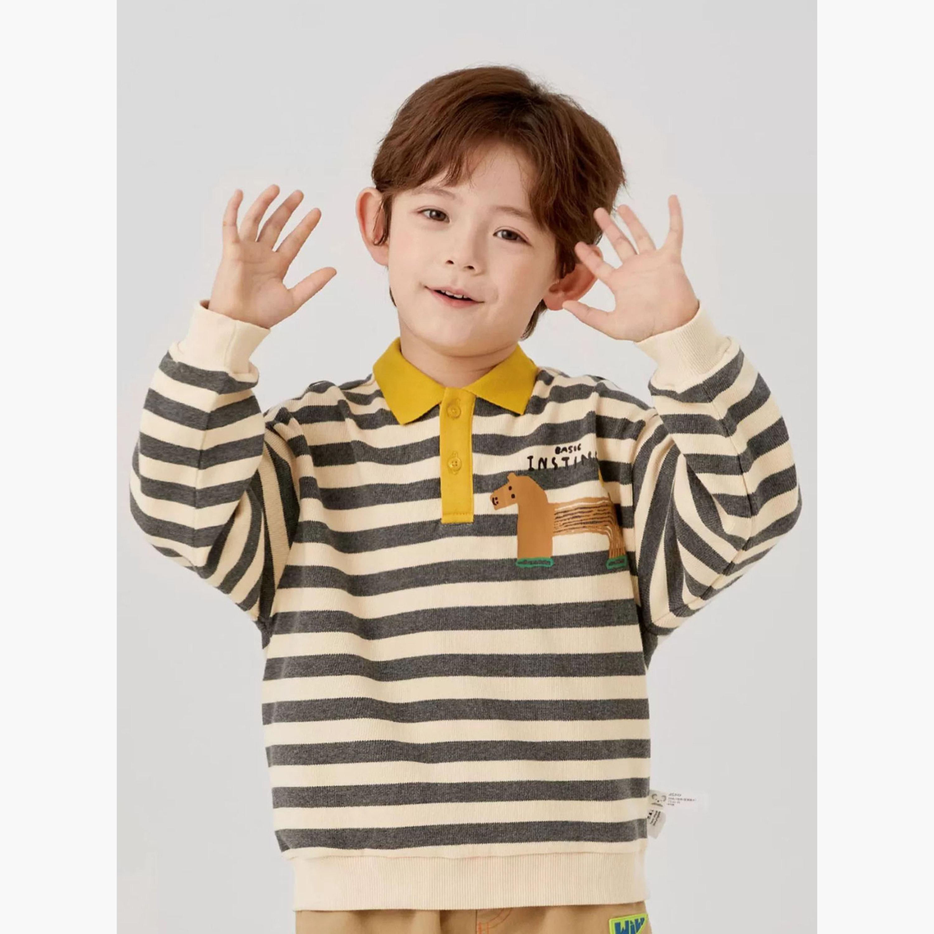تيشيرت بولو مقلم بأكمام طويلة وتفاصيل حصان للأطفال-boys-clothing-tshirtsandpolos-image-3