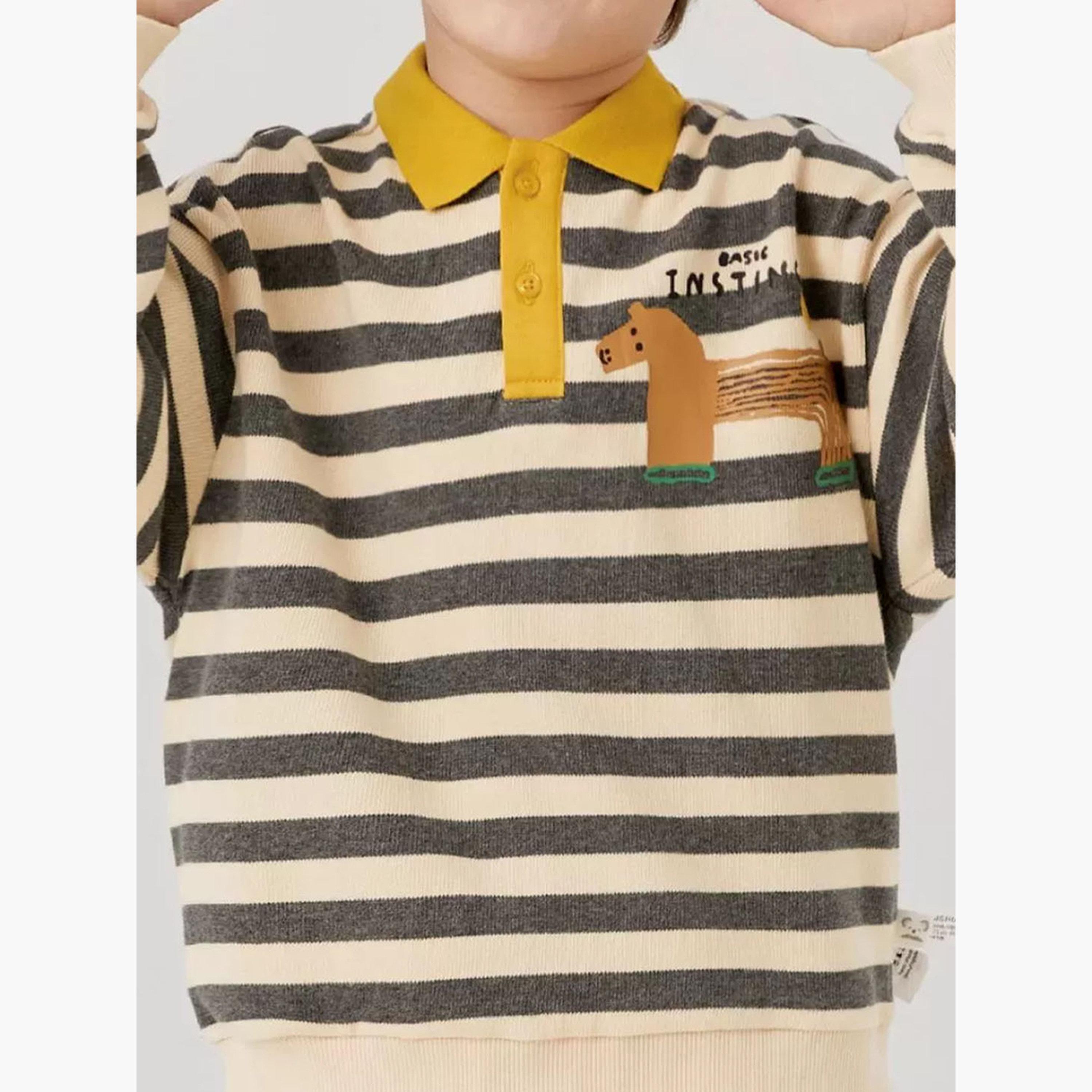 تيشيرت بولو مقلم بأكمام طويلة وتفاصيل حصان للأطفال-boys-clothing-tshirtsandpolos-image-4
