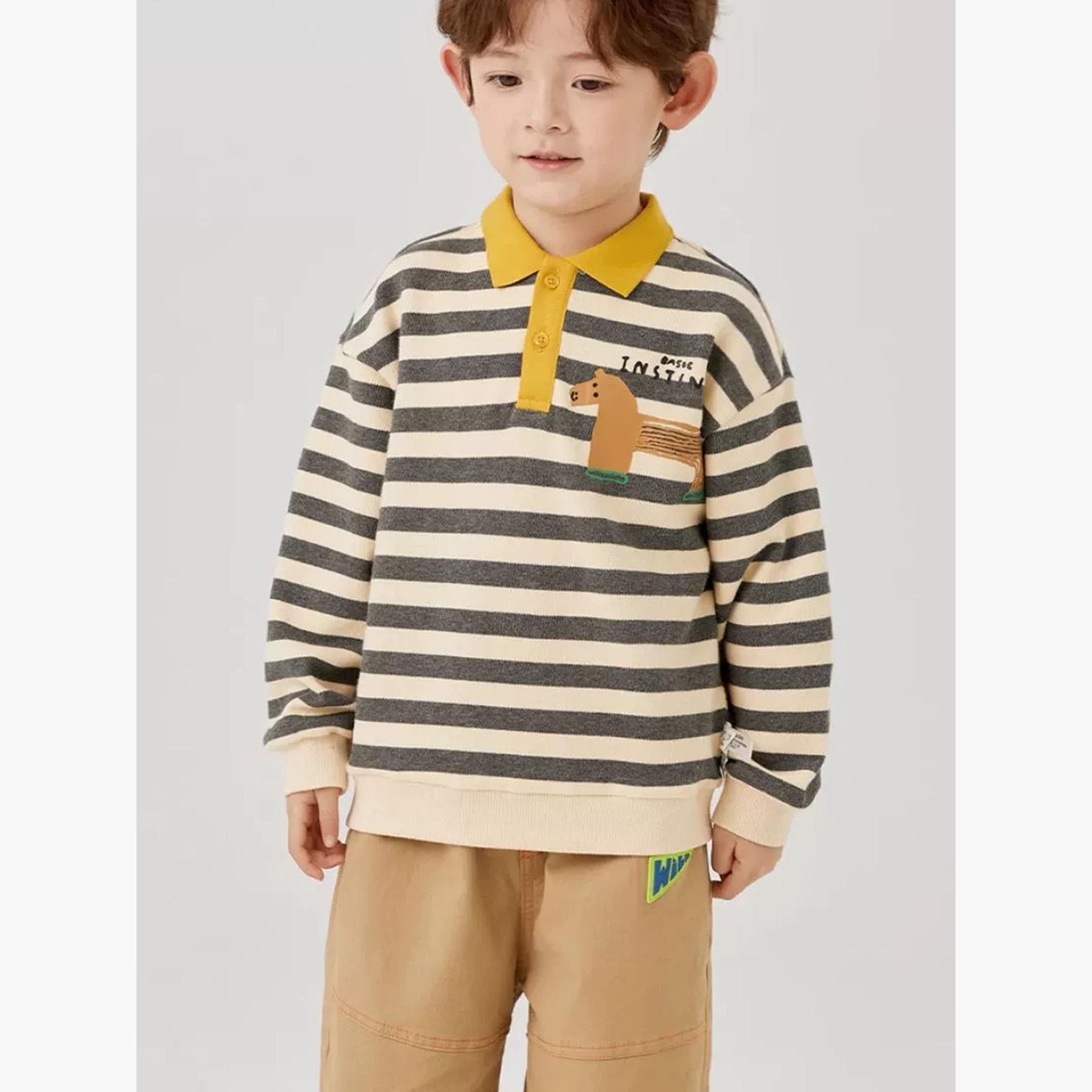 تيشيرت بولو مقلم بأكمام طويلة وتفاصيل حصان للأطفال-boys-clothing-tshirtsandpolos-image-5