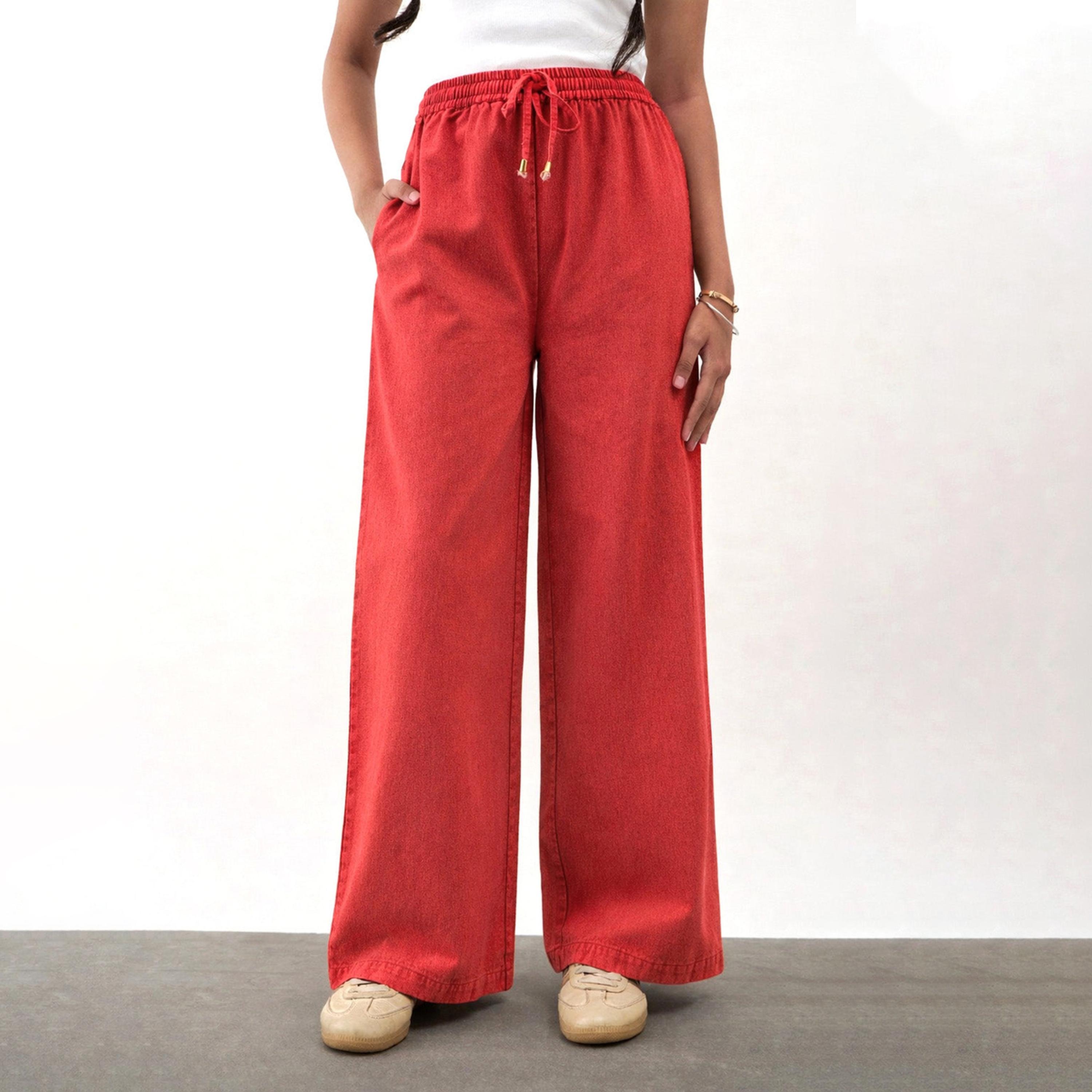 Noh-Voh X Styli Girls Red Wide Leg Drawstring Trousers-girls-clothing-bottoms-trousers-image-1