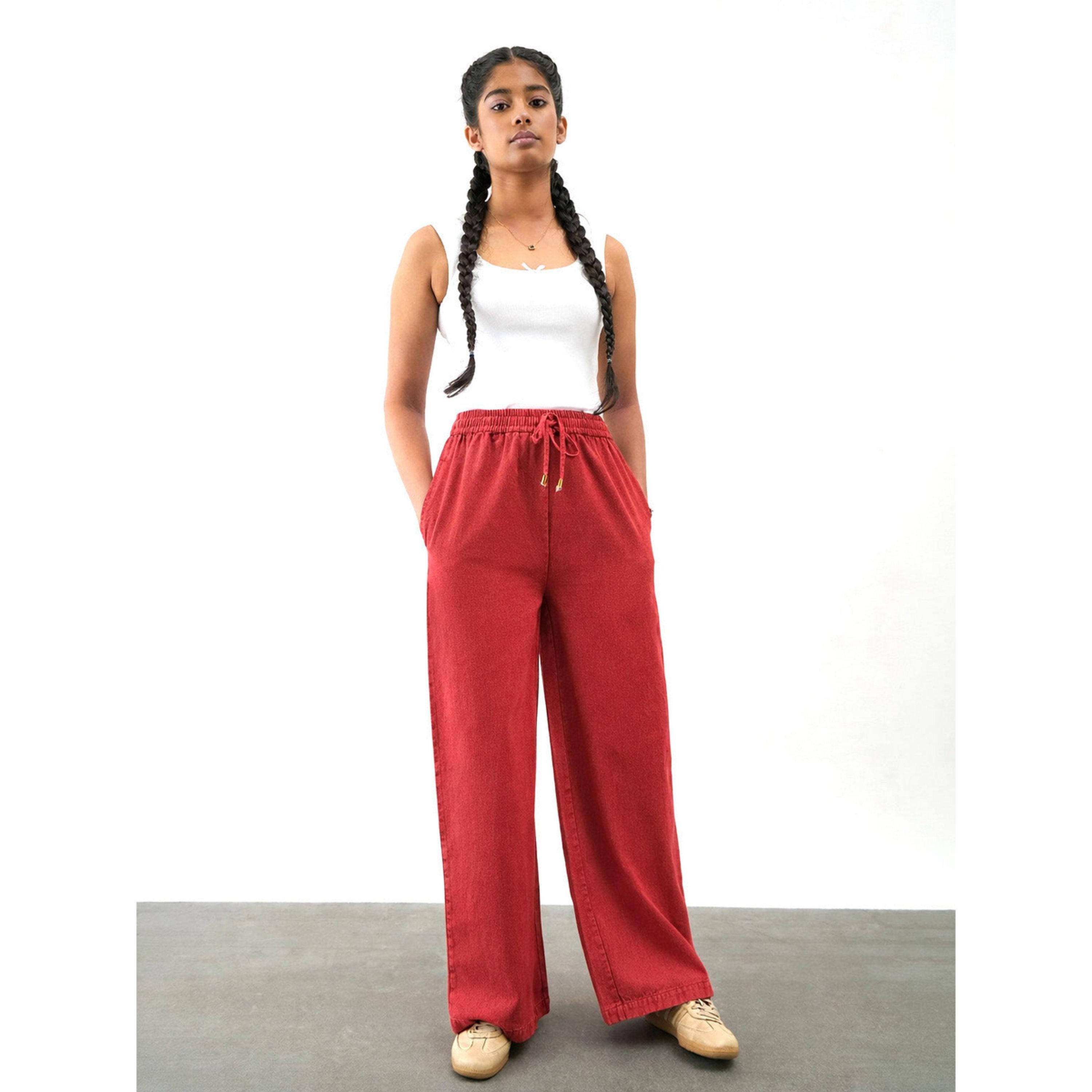 Noh-Voh X Styli Girls Red Wide Leg Drawstring Trousers-girls-clothing-bottoms-trousers-image-2