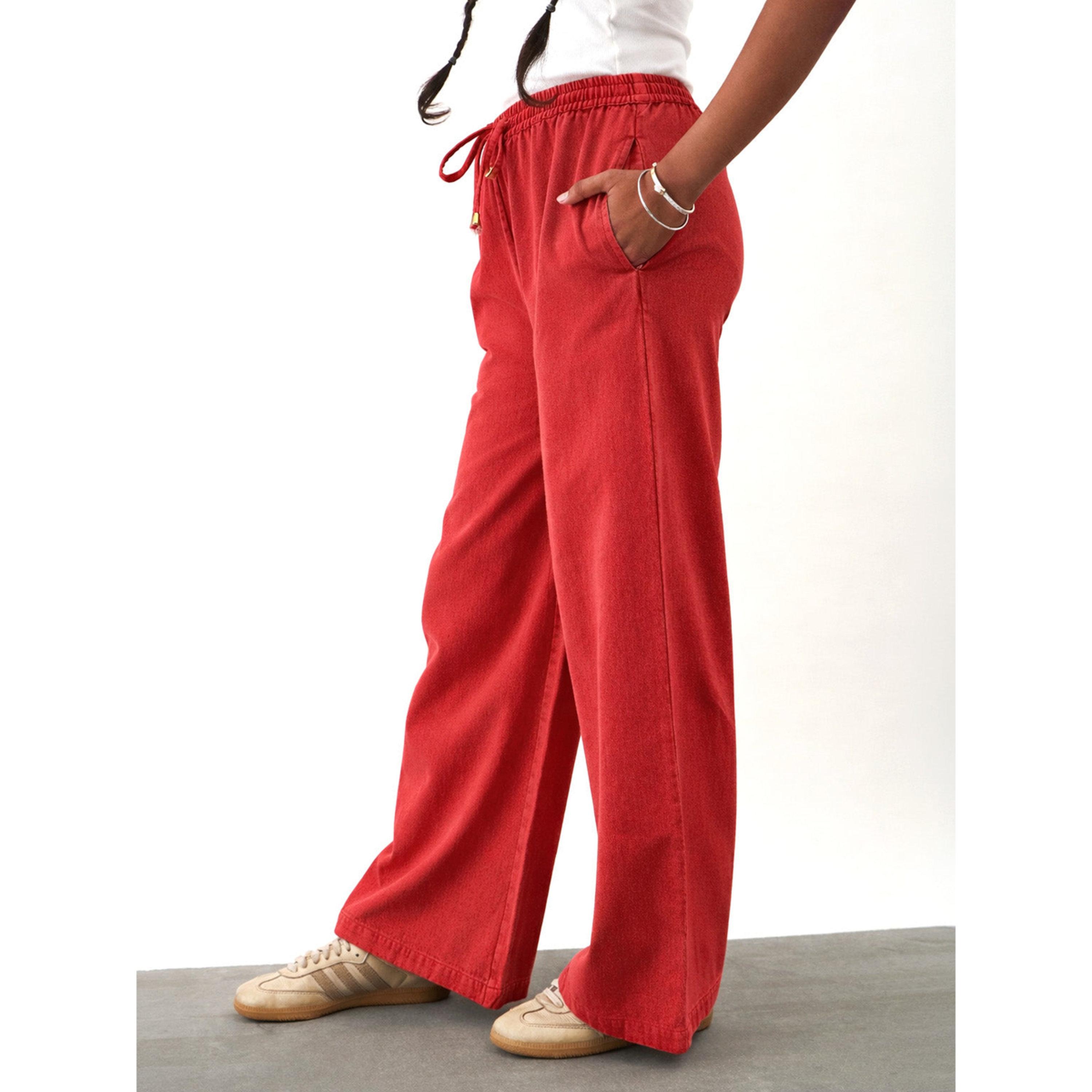 Noh-Voh X Styli Girls Red Wide Leg Drawstring Trousers-girls-clothing-bottoms-trousers-image-3
