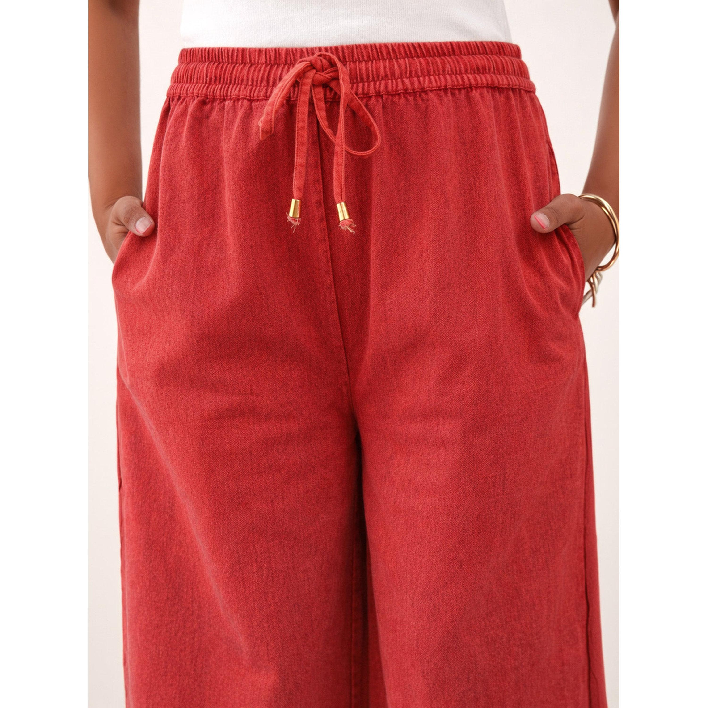 Noh-Voh X Styli Girls Red Wide Leg Drawstring Trousers-girls-clothing-bottoms-trousers-image-4