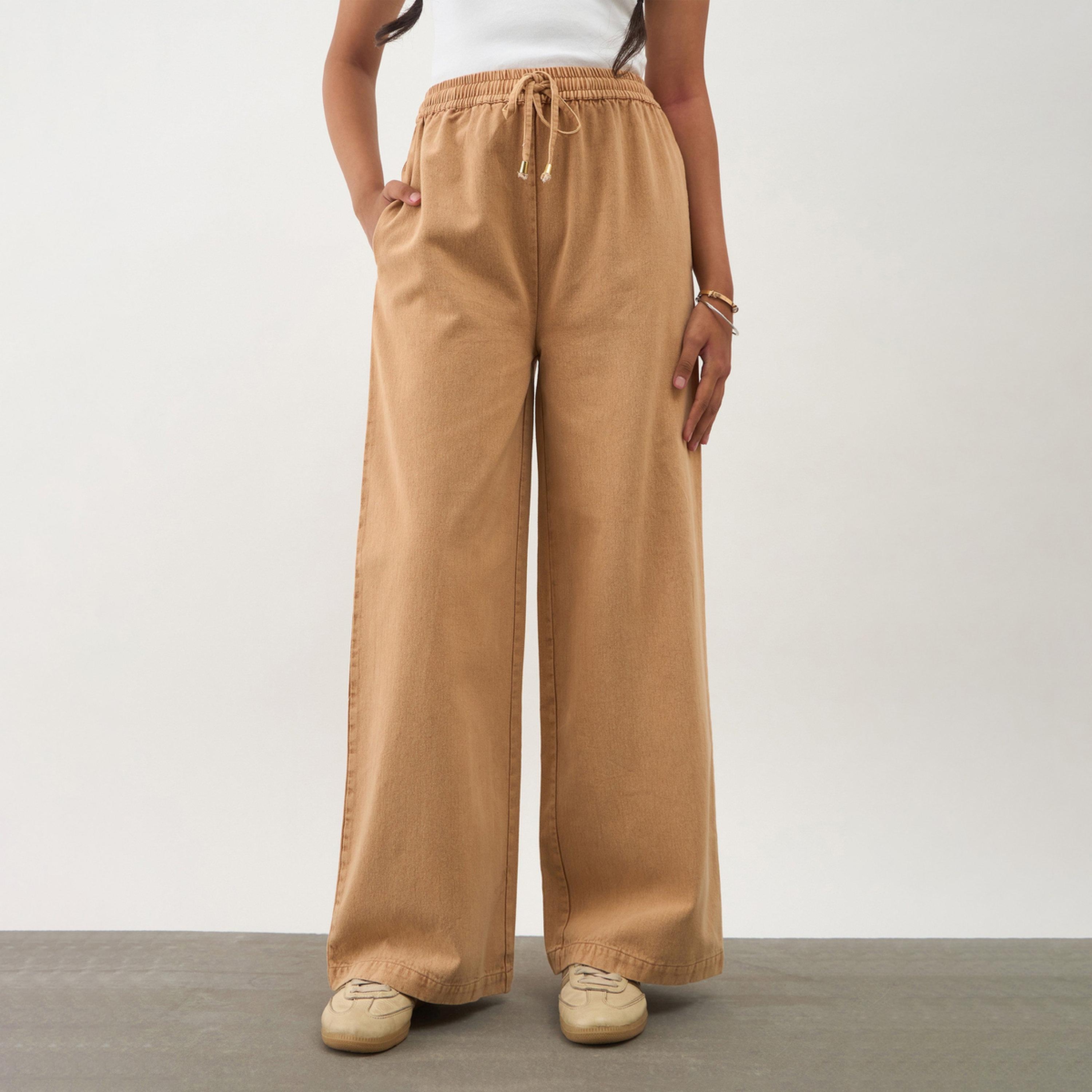 Noh-Voh X Styli Girls Beige Wide Leg Drawstring Trousers-girls-clothing-bottoms-trousers-image-1