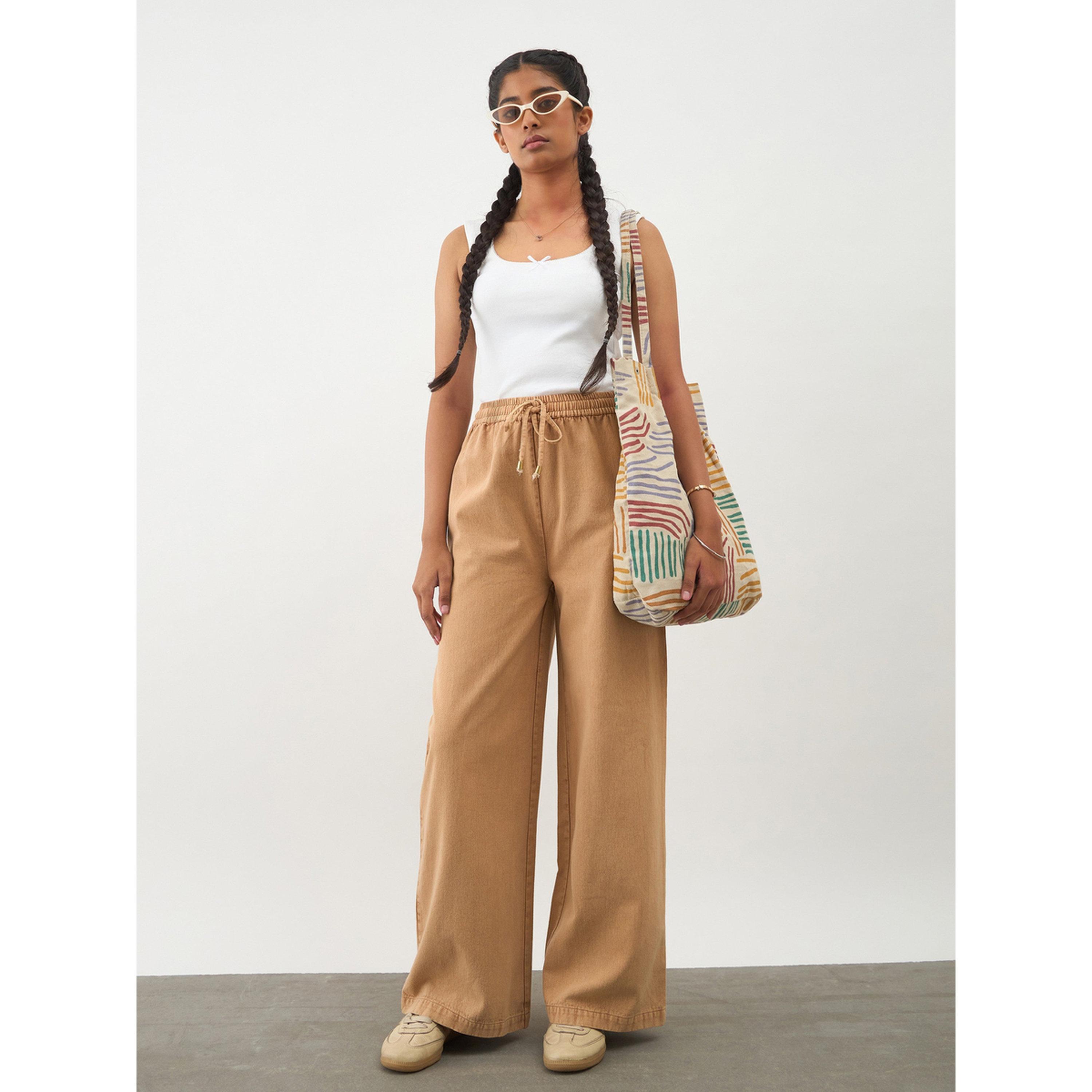 Noh-Voh X Styli Girls Beige Wide Leg Drawstring Trousers-girls-clothing-bottoms-trousers-image-2