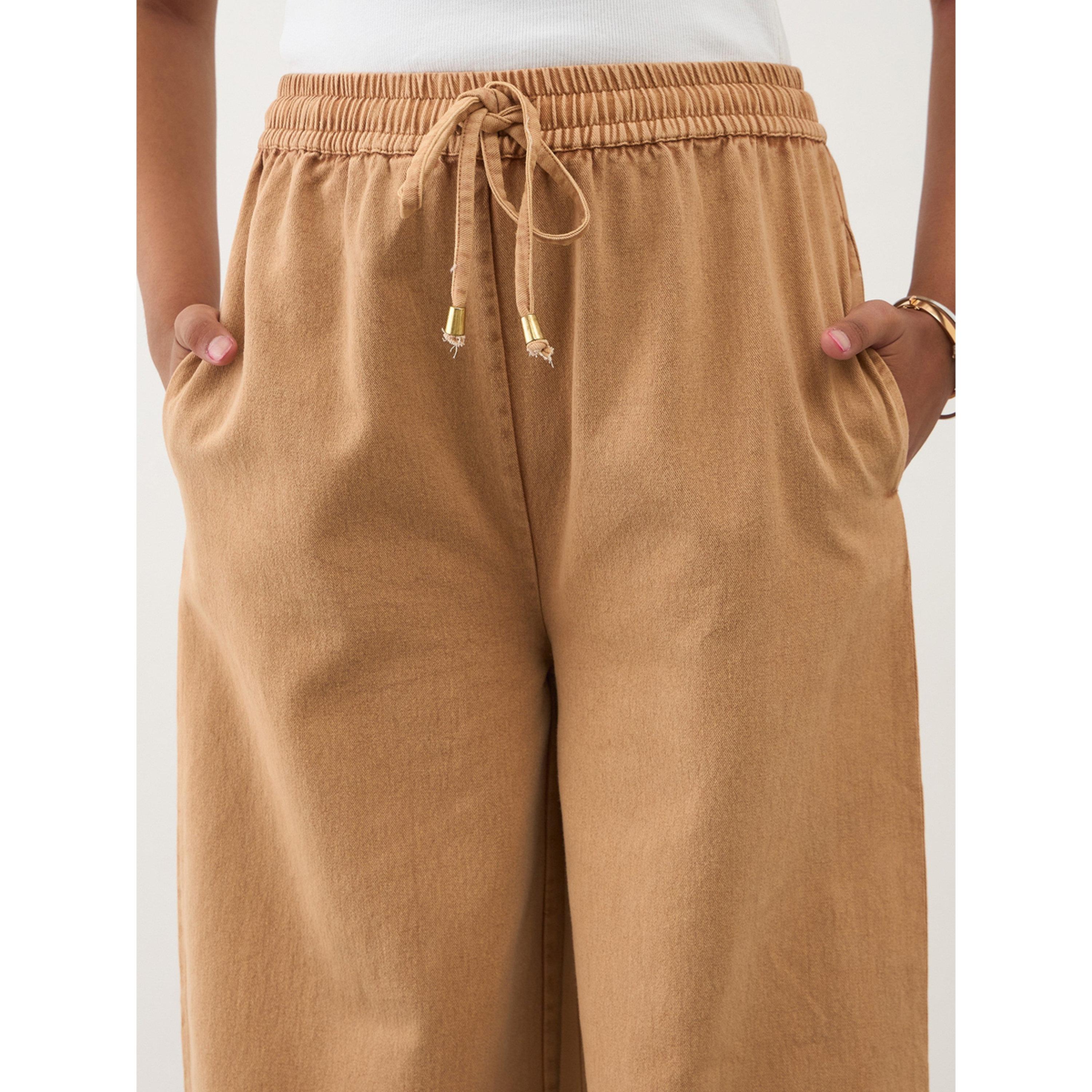 Noh-Voh X Styli Girls Beige Wide Leg Drawstring Trousers-girls-clothing-bottoms-trousers-image-4