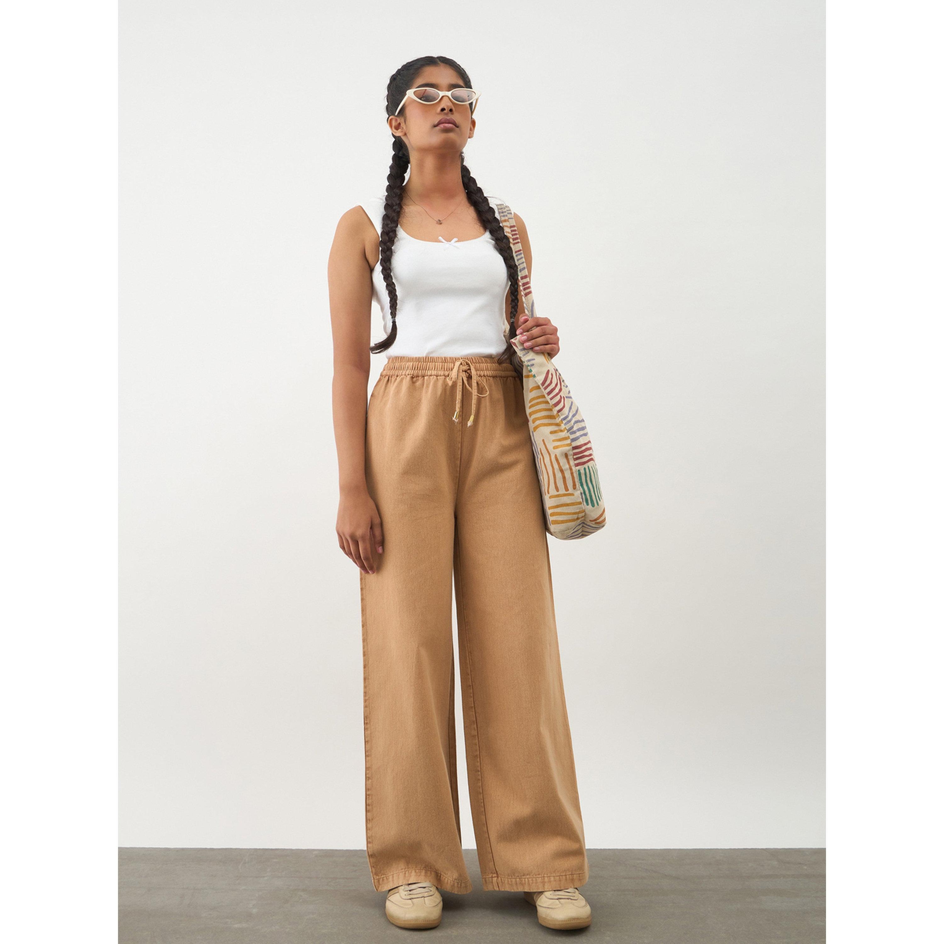 Noh-Voh X Styli Girls Beige Wide Leg Drawstring Trousers-girls-clothing-bottoms-trousers-image-6