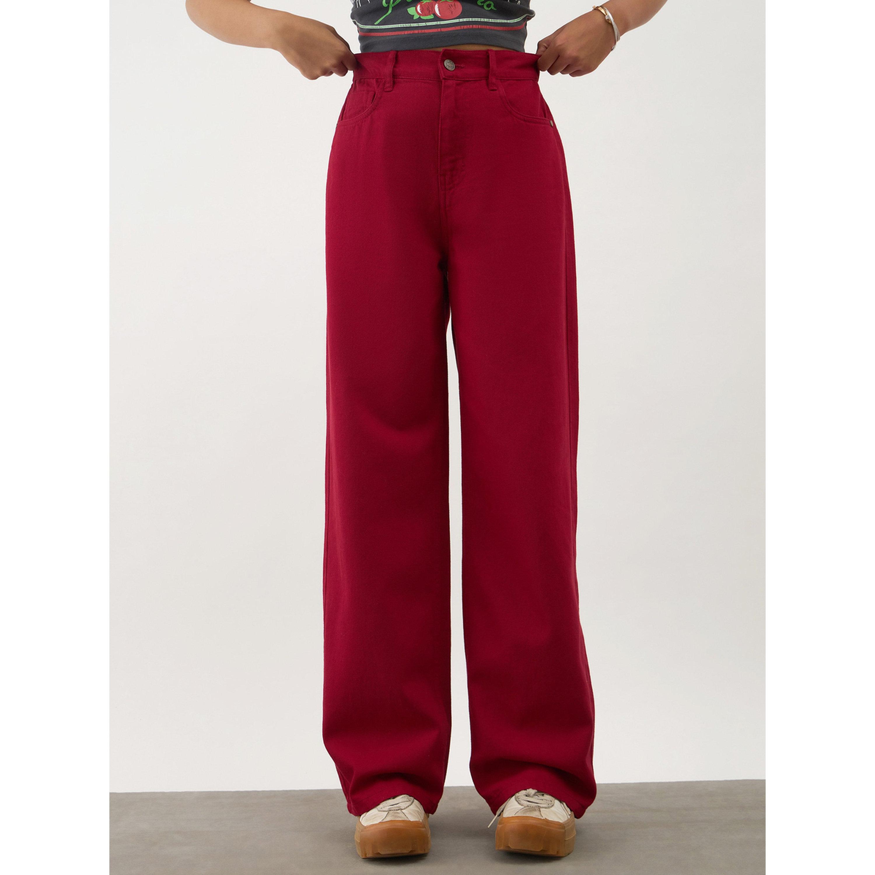 جينز دنيم بأرجل واسعة للبنات باللون الأحمر-girls-clothing-bottoms-jeansandjeggings-image-1
