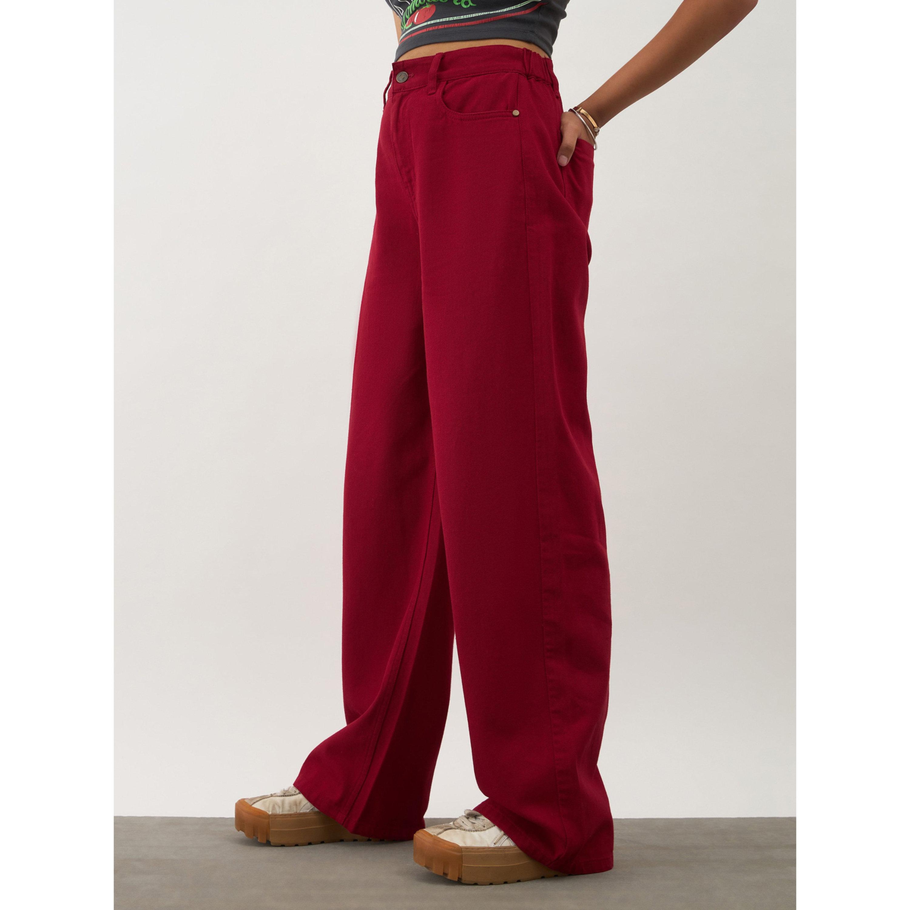 جينز دنيم بأرجل واسعة للبنات باللون الأحمر-girls-clothing-bottoms-jeansandjeggings-image-3