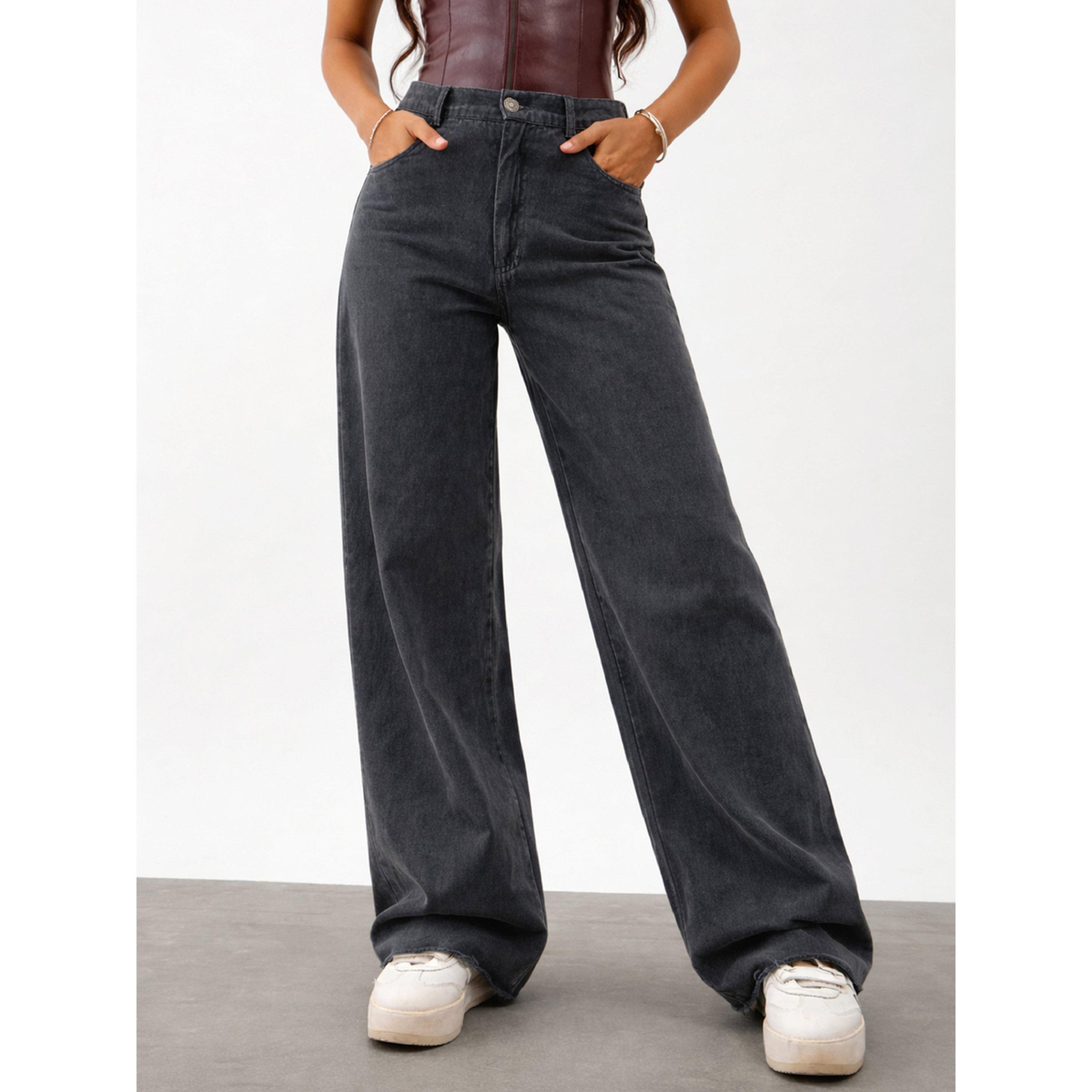 جينز بفتحة أرجل واسعة ومغسول للبنات باللون الأسود-girls-clothing-bottoms-jeansandjeggings-image-1