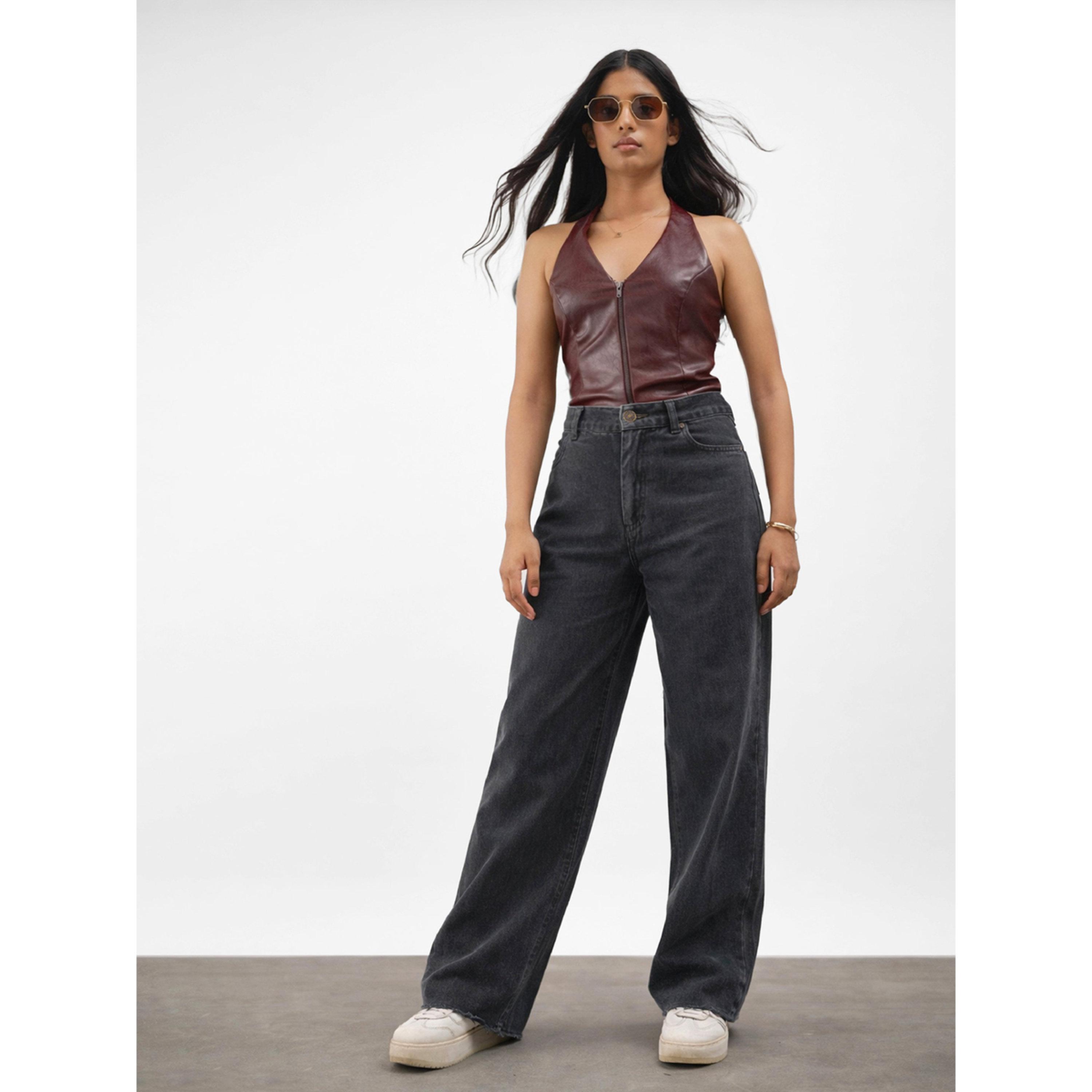 جينز بفتحة أرجل واسعة ومغسول للبنات باللون الأسود-girls-clothing-bottoms-jeansandjeggings-image-2