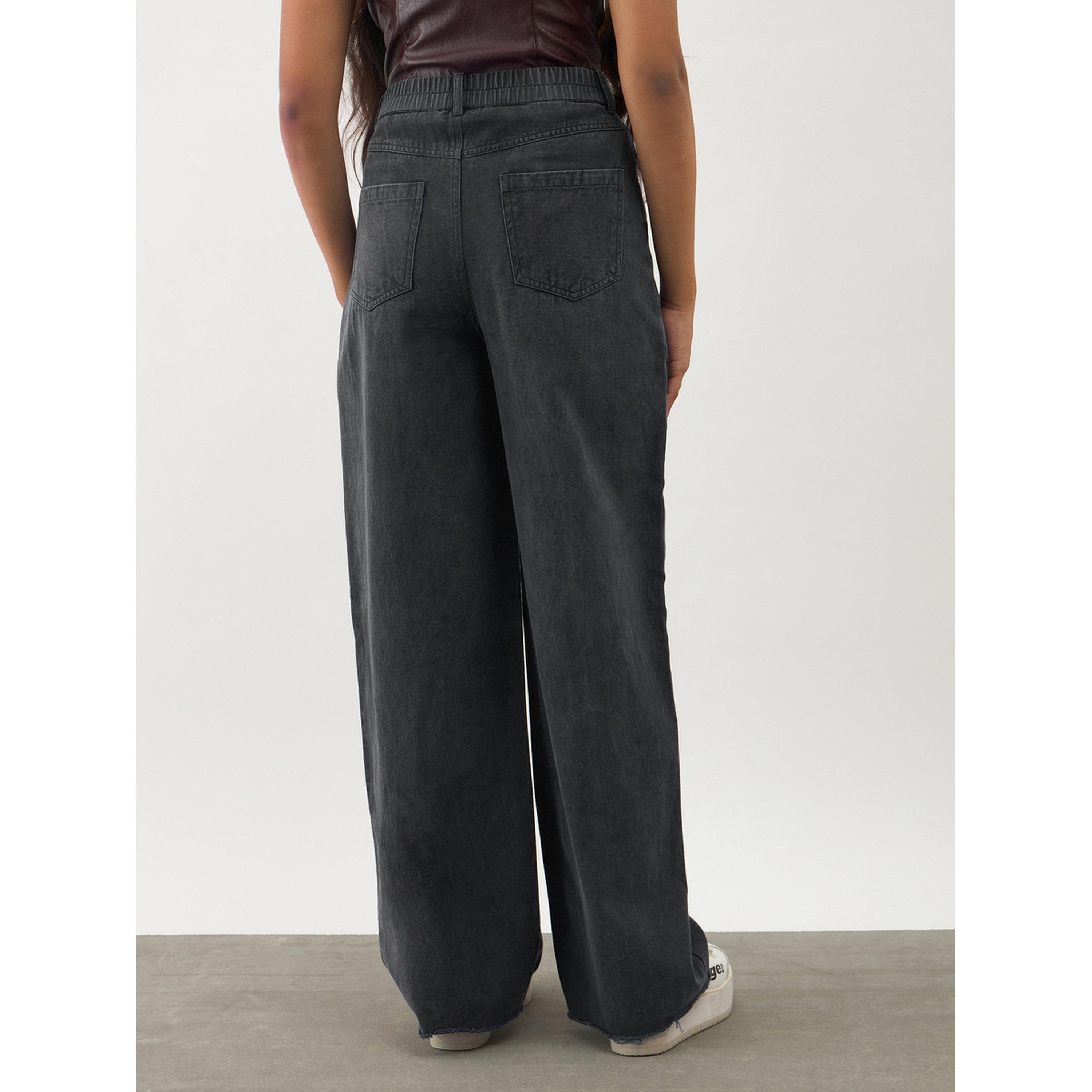 جينز بفتحة أرجل واسعة ومغسول للبنات باللون الأسود-girls-clothing-bottoms-jeansandjeggings-image-5