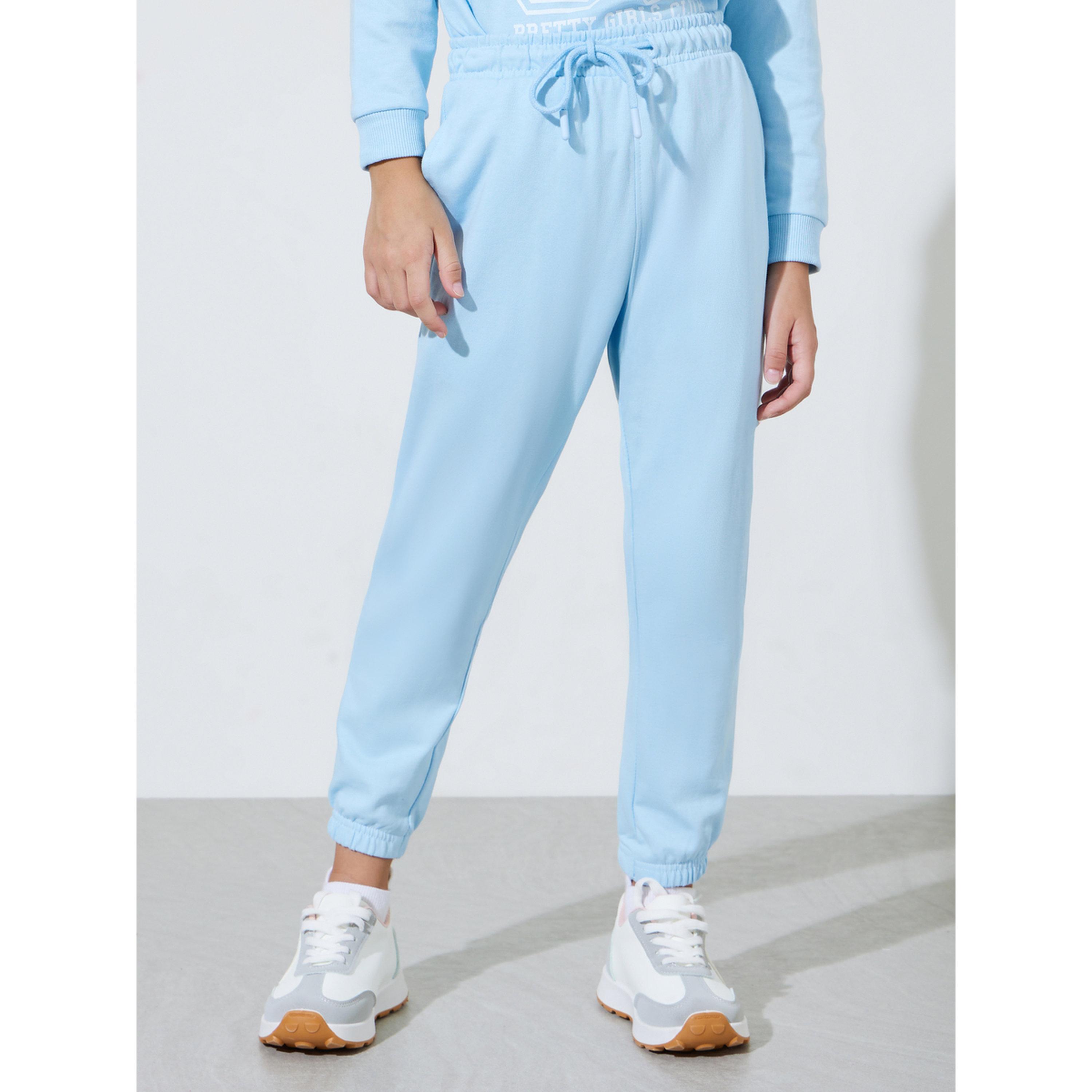 طقم من جوغر بحافة مطوية وسويت شيرت بأكمام طويلة وطبعة جرافيك باللون الأزرق للبنات-girls-clothing-setsandcoords-image-4