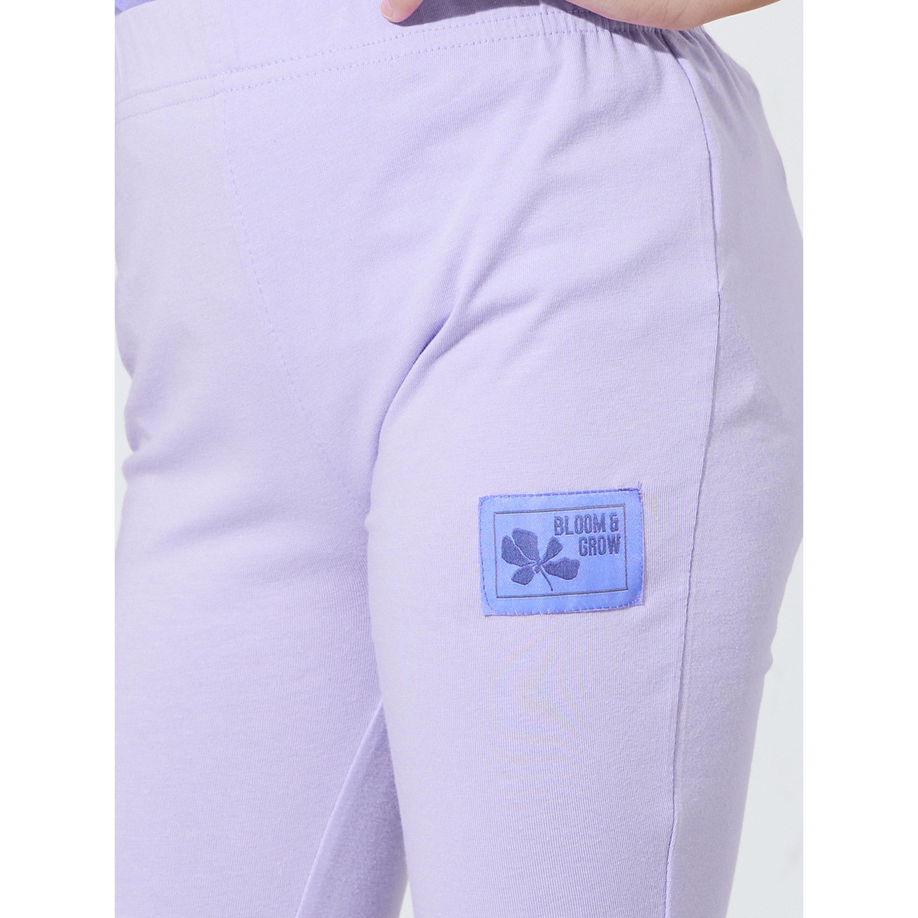 ليقنز سادة بطول كامل بحافة واسعة وتفاصيل رقع للبنات باللون اللافندر-girls-clothing-bottoms-leggings-image-3