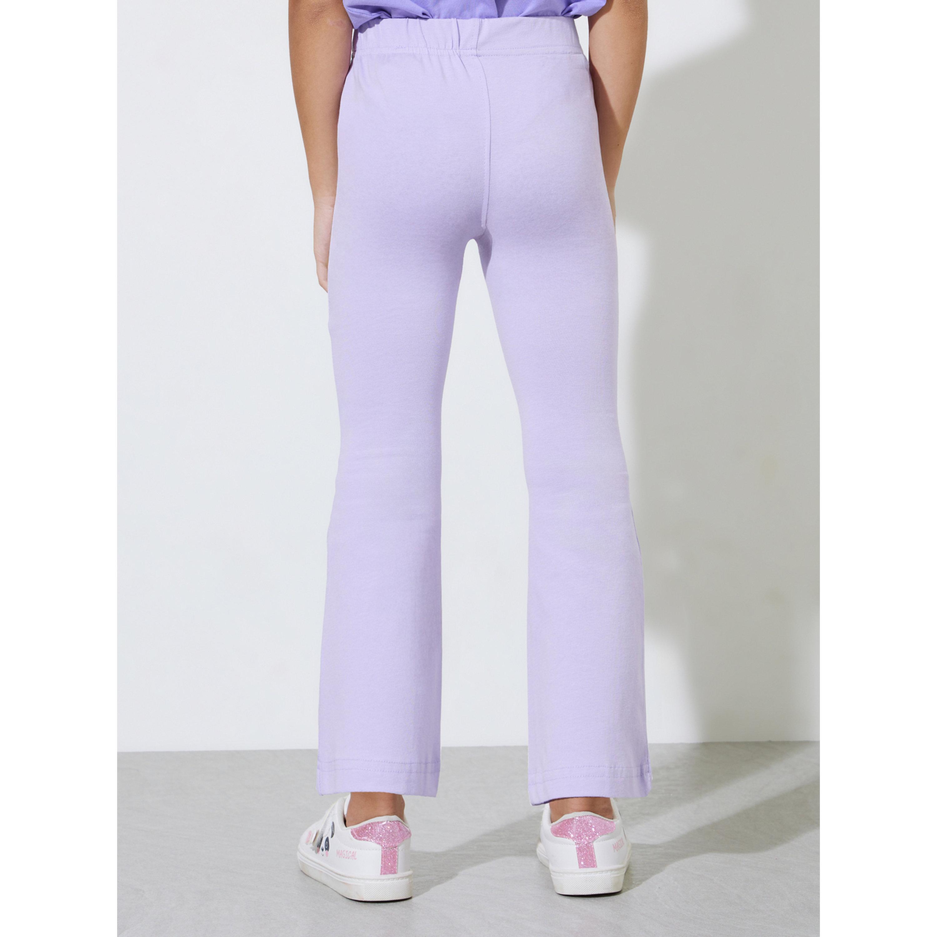 ليقنز سادة بطول كامل بحافة واسعة وتفاصيل رقع للبنات باللون اللافندر-girls-clothing-bottoms-leggings-image-4