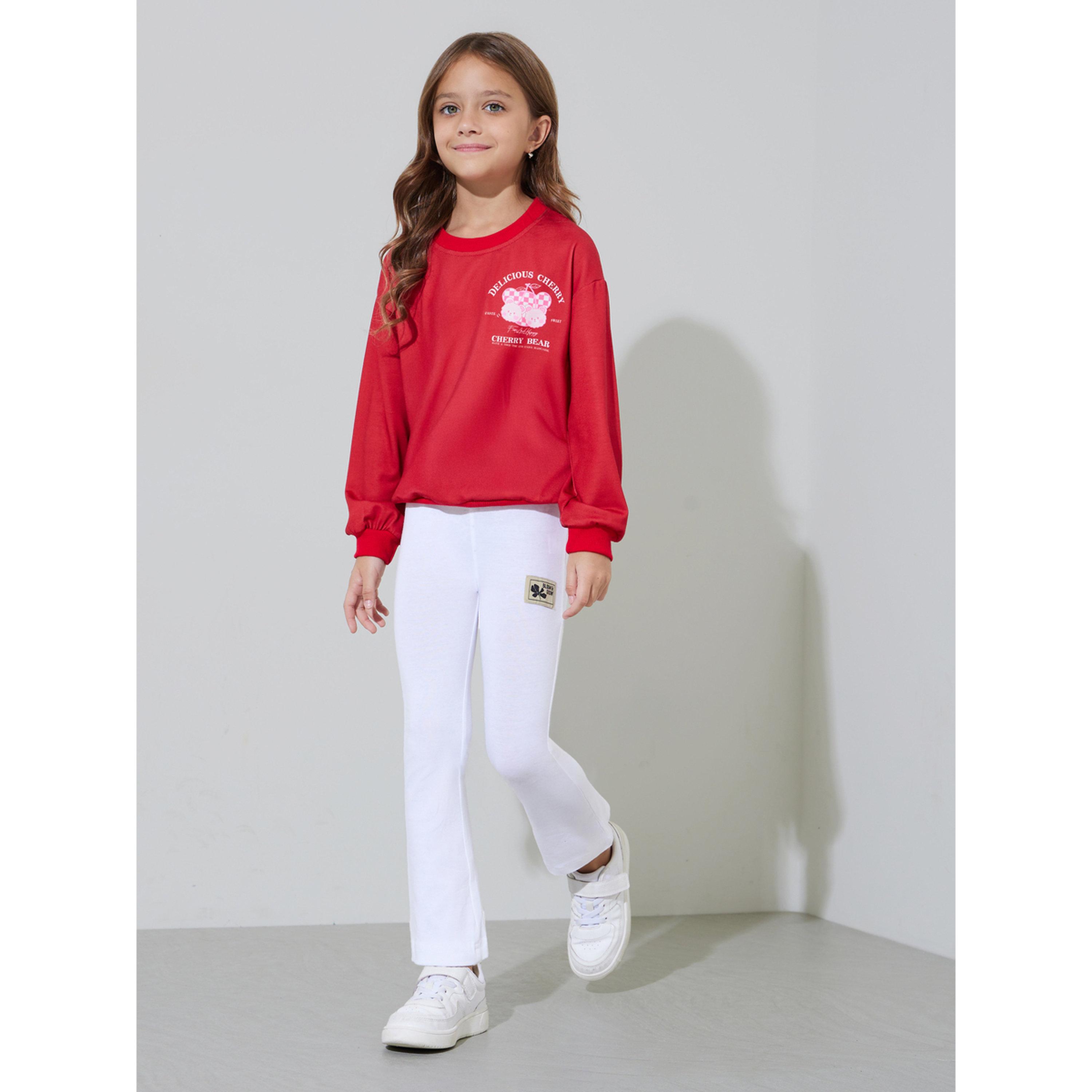 ليقنز سادة بطول كامل بحافة واسعة وتفاصيل رقع للبنات باللون أوف وايت-girls-clothing-bottoms-leggings-image-2