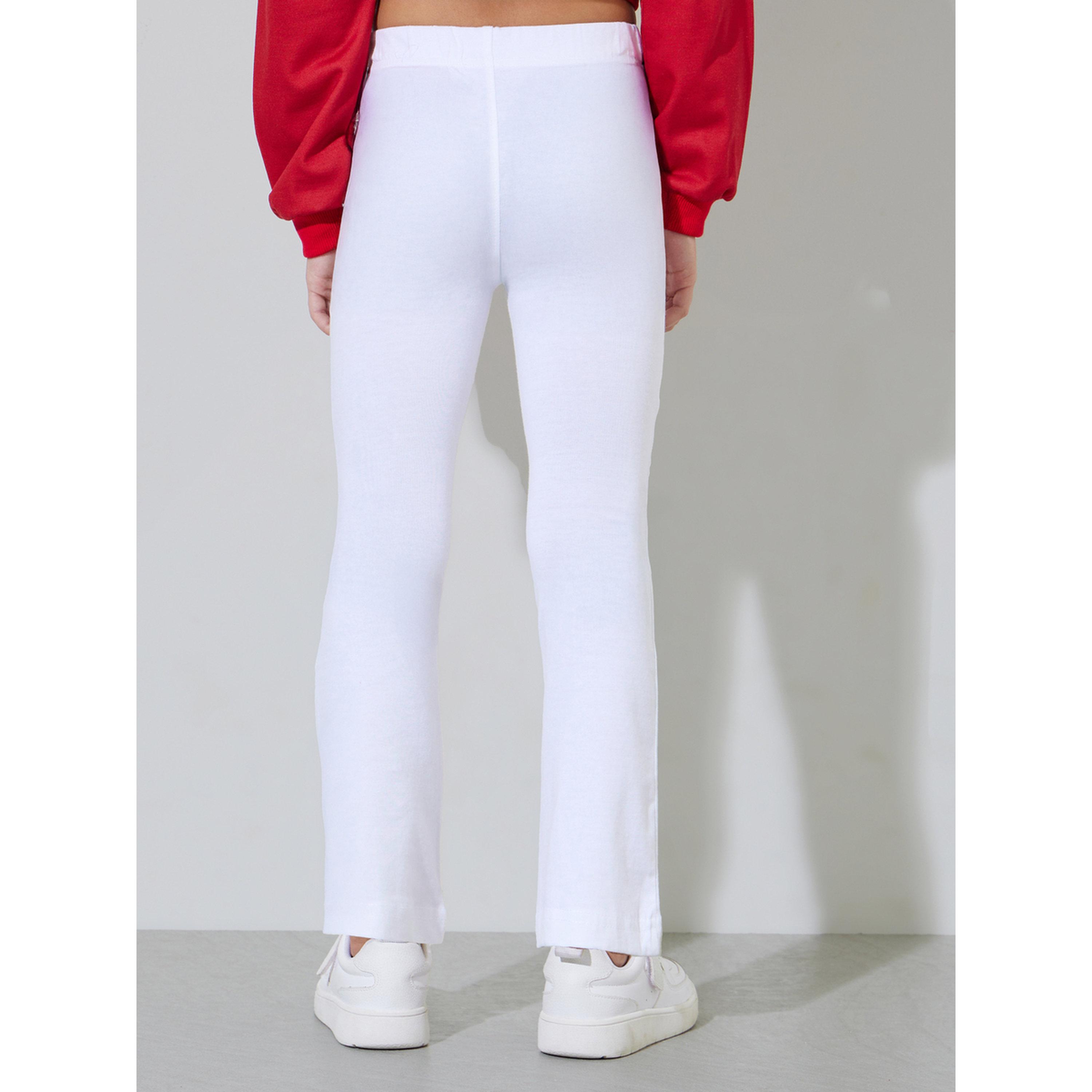 ليقنز سادة بطول كامل بحافة واسعة وتفاصيل رقع للبنات باللون أوف وايت-girls-clothing-bottoms-leggings-image-4